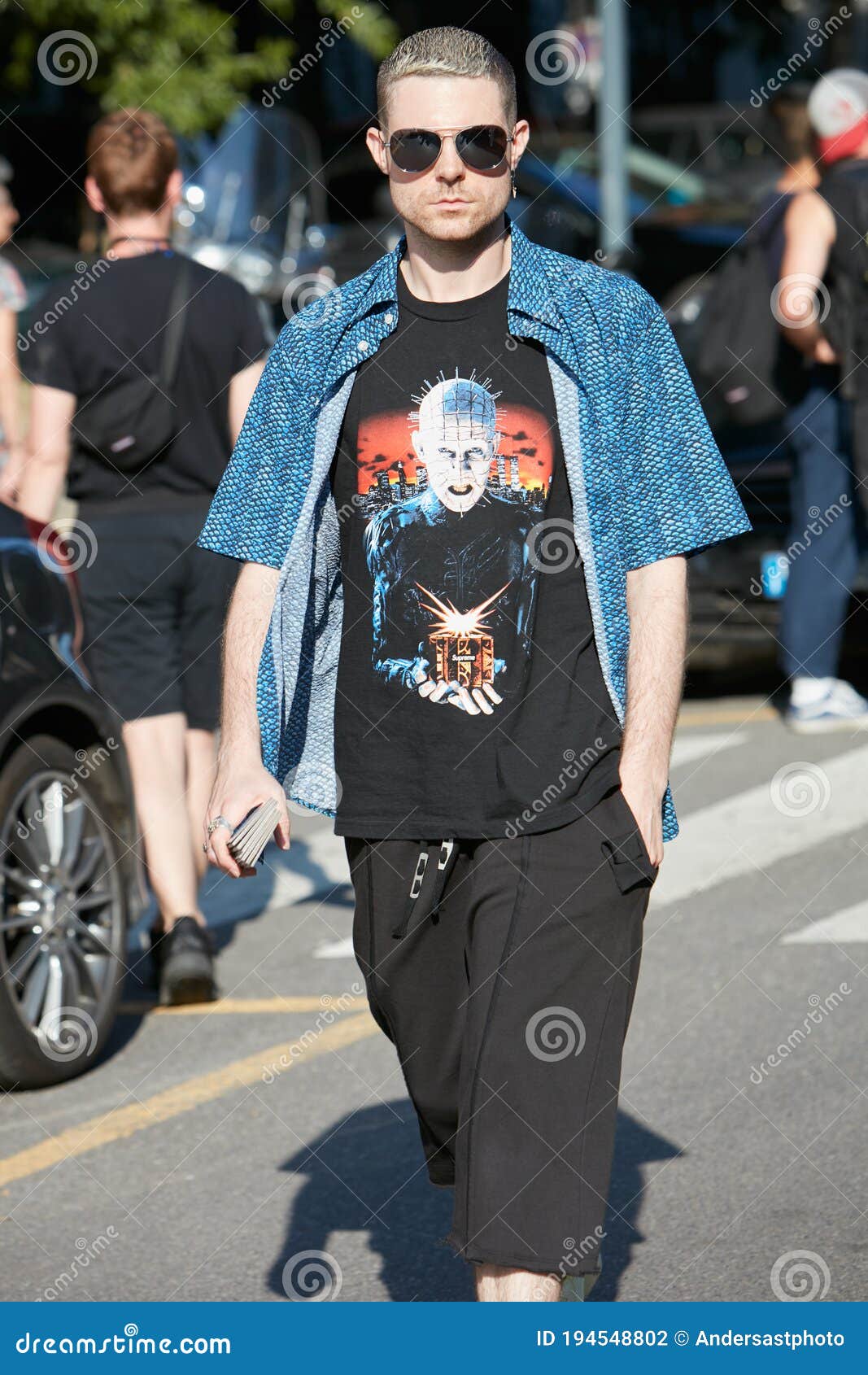 Man with Supreme T-shirt and Blue Shirt before Prada Fashion Show, Milan Fashion  Week Street Style on June 17, Editorial Photography - Image of blond, june:  194548802