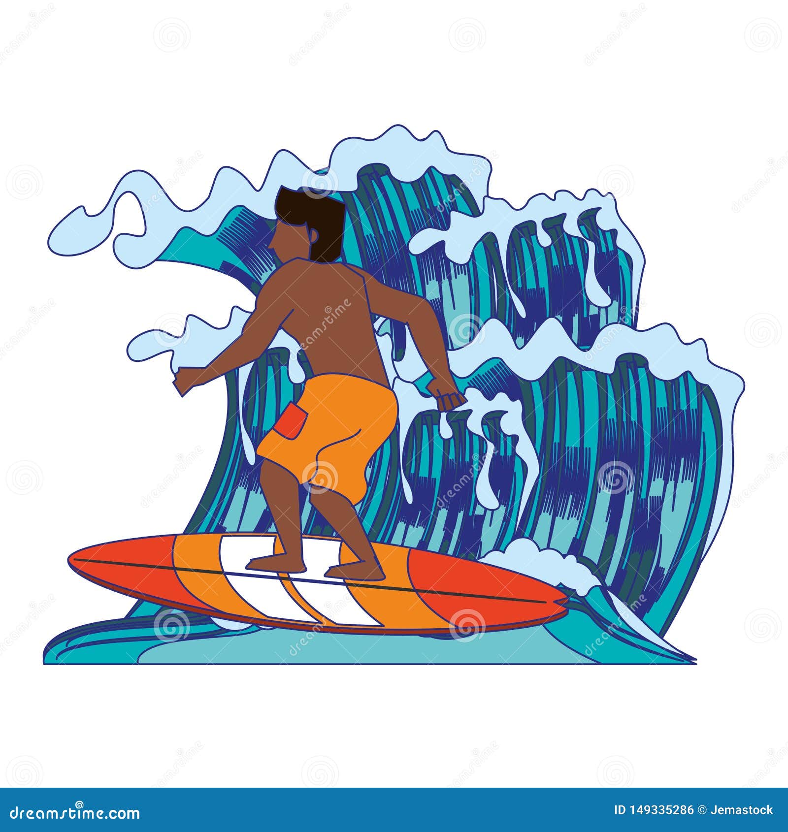 Man Surfing Waves Cartoons Isolated Stock Vector Illustration of