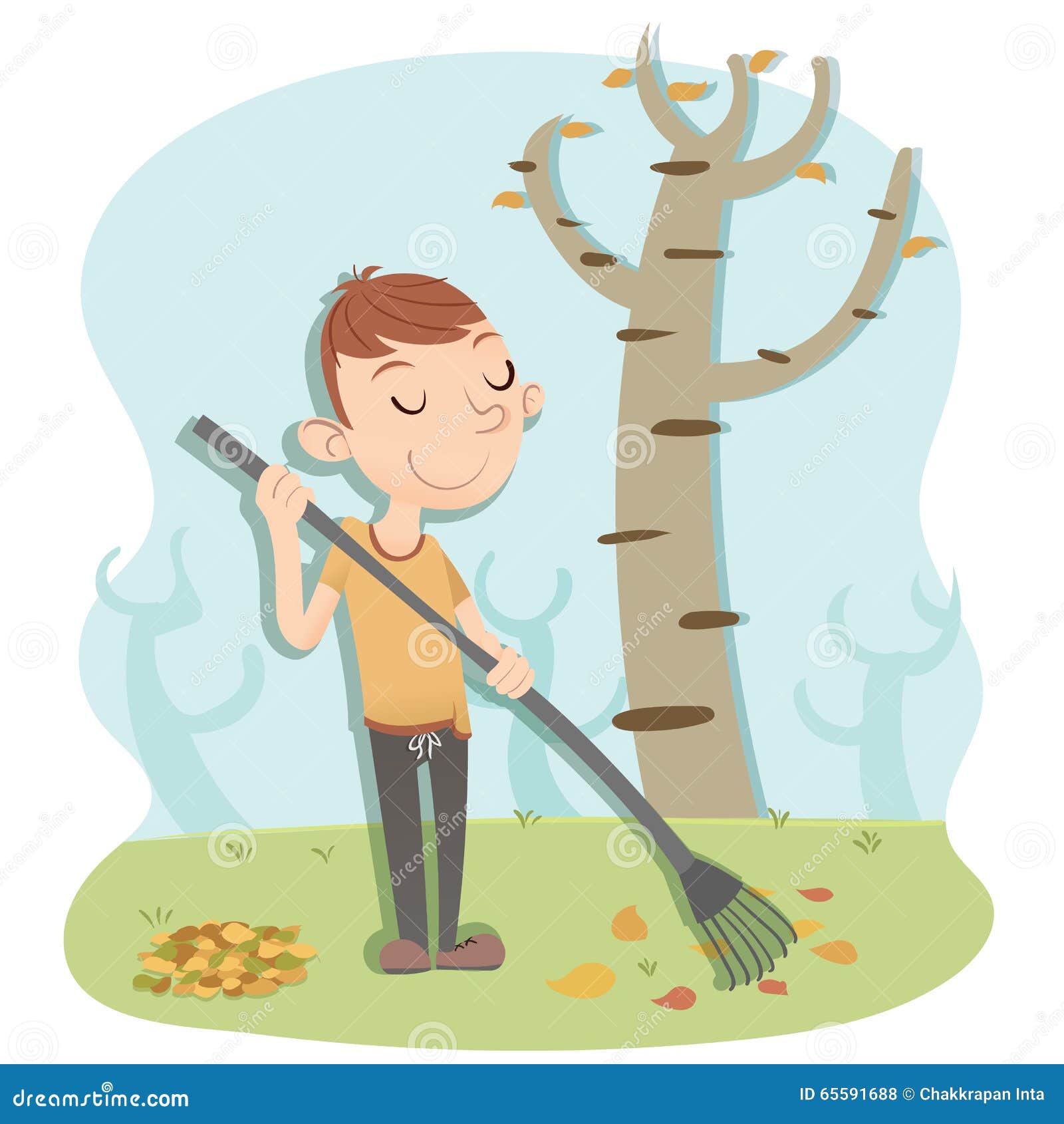 Man sweeping leaves stock vector. Illustration of outdoor - 65591688