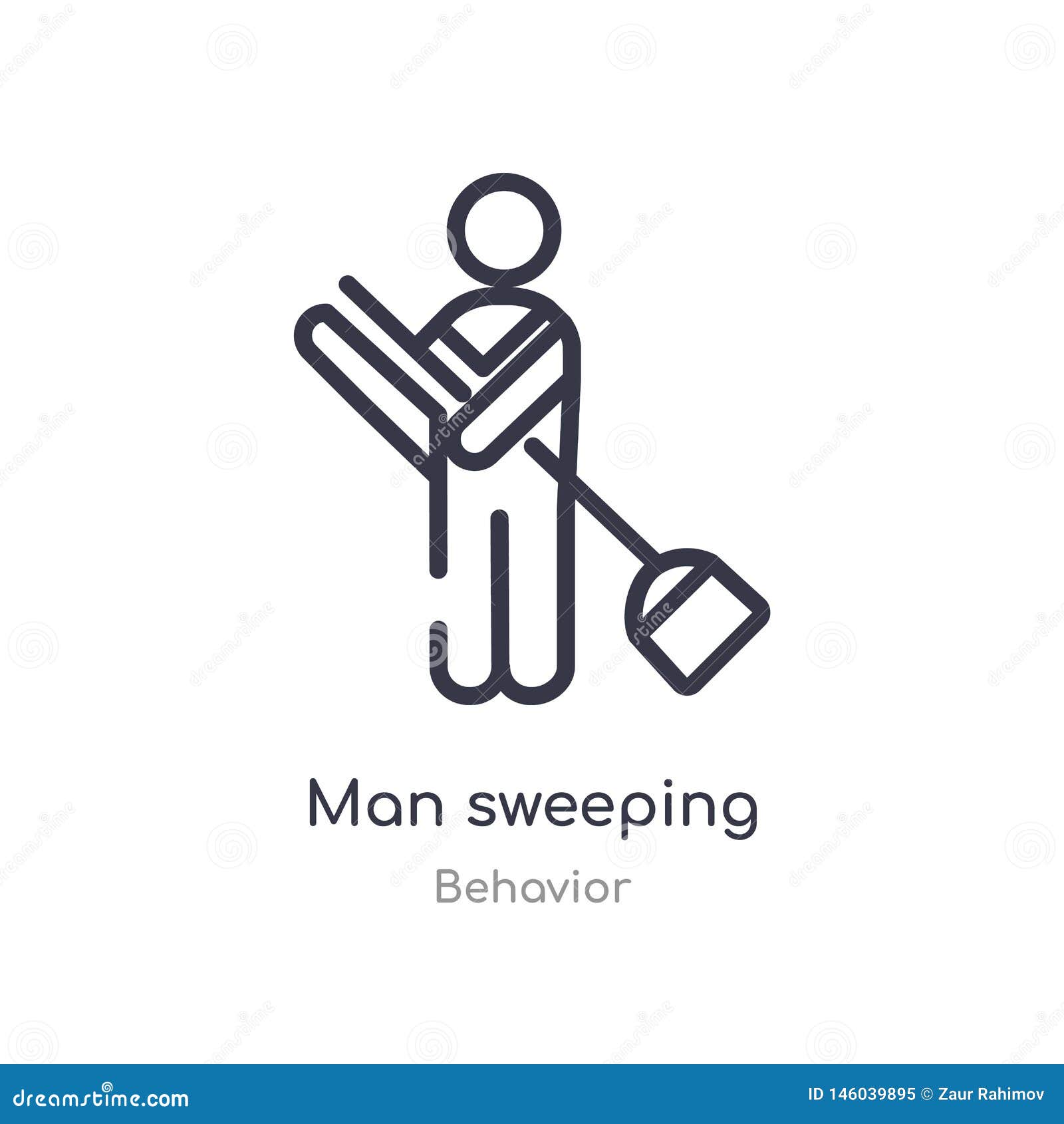 Man Sweeping Outline Icon. Isolated Line Vector Illustration from