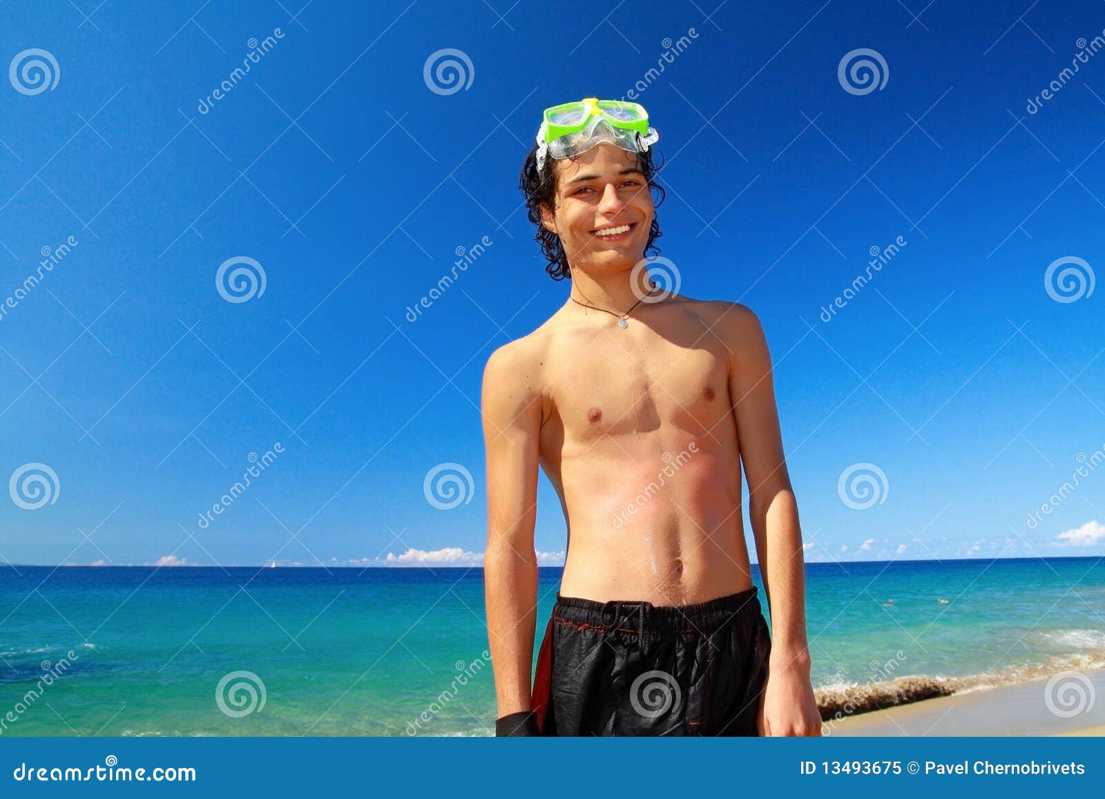 Man in Swimming Mask on Beach of Ocean Stock Image - Image of hair ...