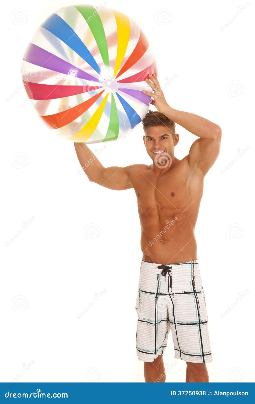 Man Swimsuit with Beachball Over Head Stock Photo Image of caucasian