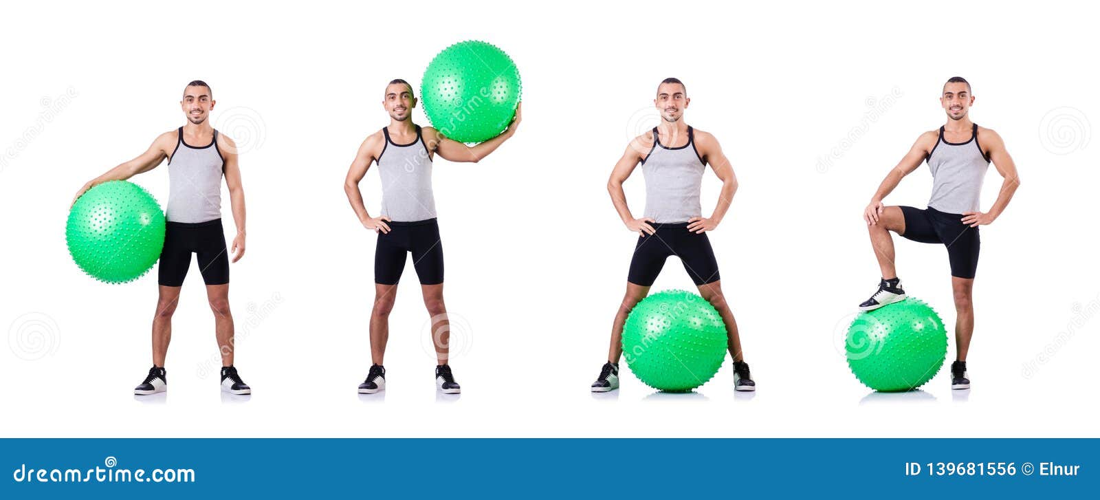 The Man with Swiss Ball Doing Exercises on White Stock Photo Image of