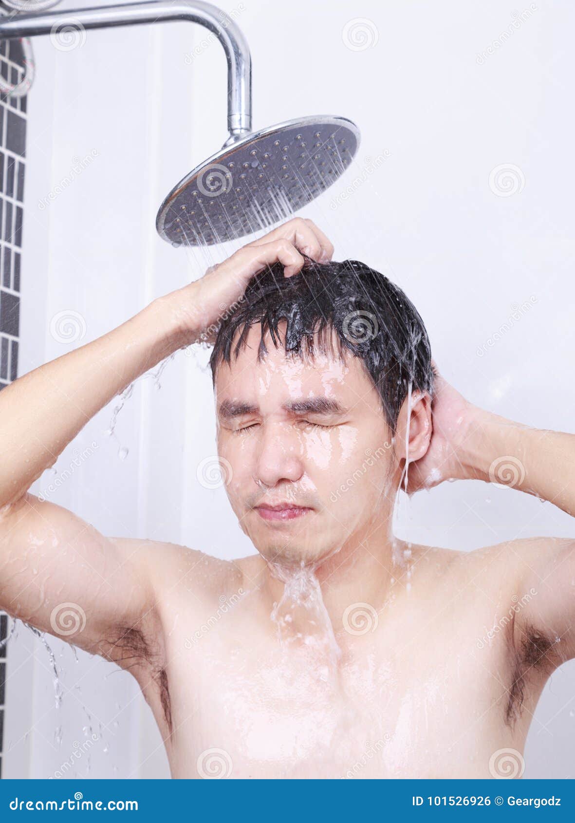 Man are Taking a Rain Shower in the Bathroom Stock Photo Image of
