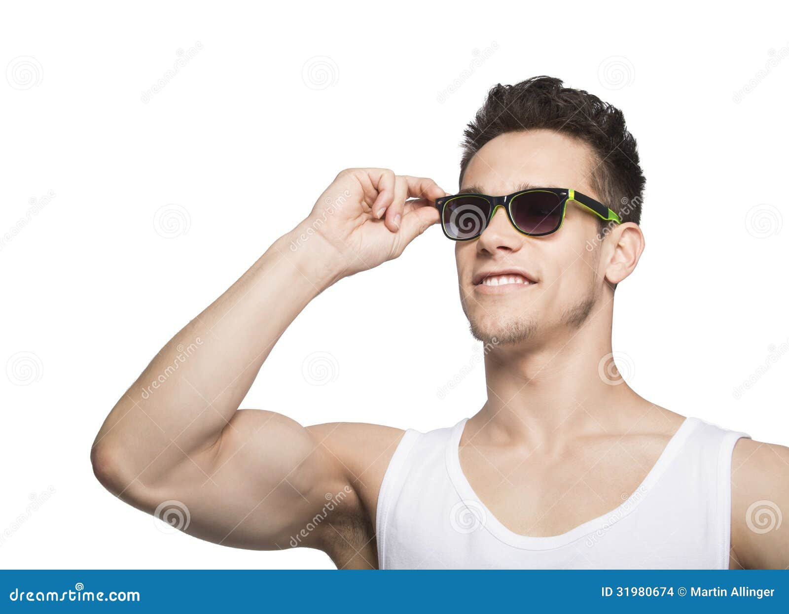 Man in Tanktop Holding Goggle Stock Photo - Image of life, happy: 31980674