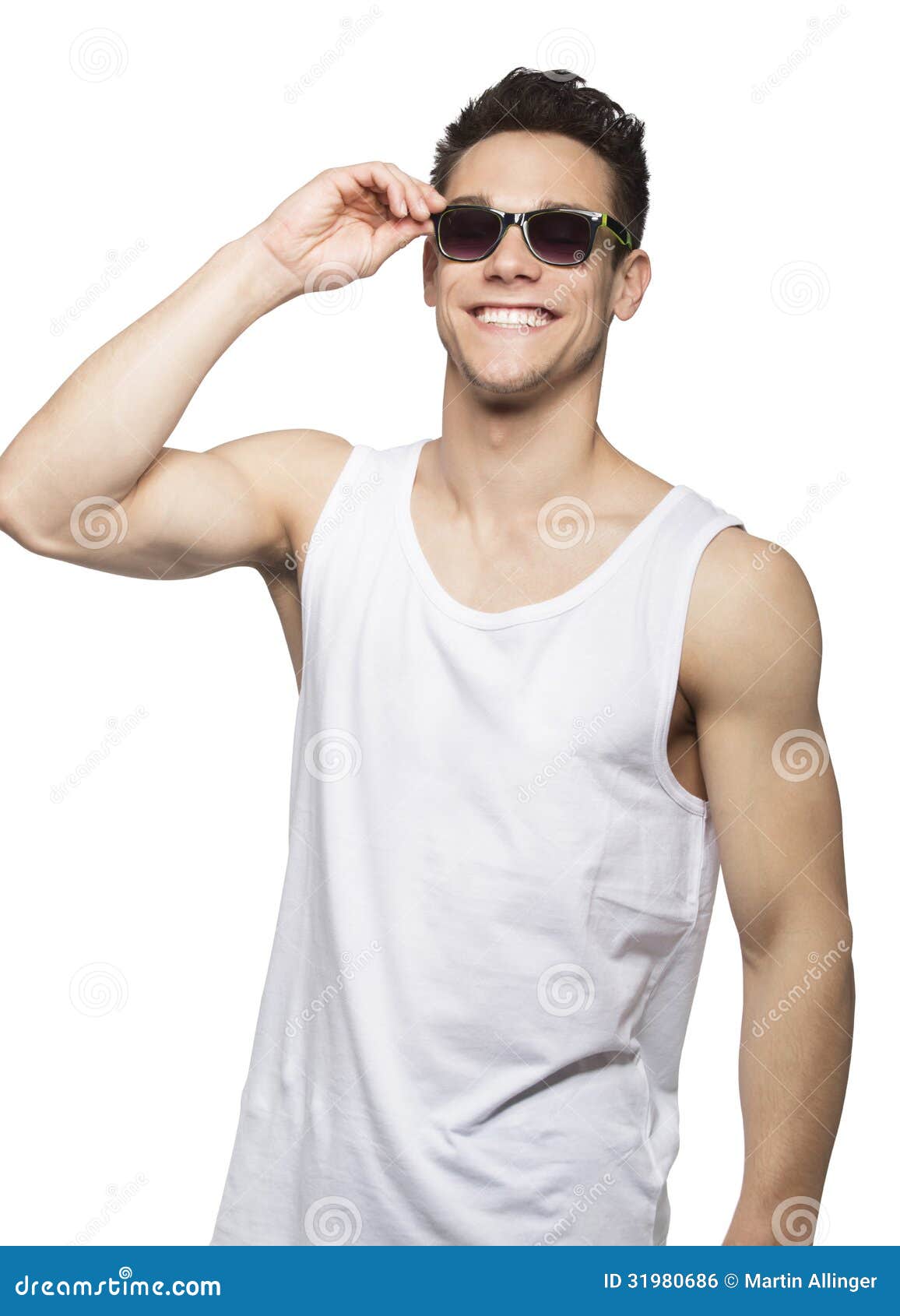 Man In Tanktop Holding Goggle Stock Photo - Image of expression ...