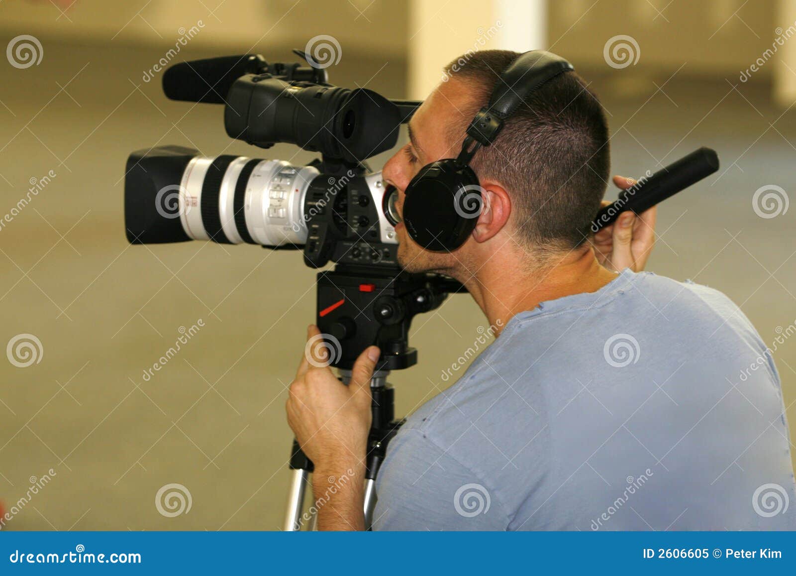 Man Taping with Video Camera Stock Image Image of focus, production