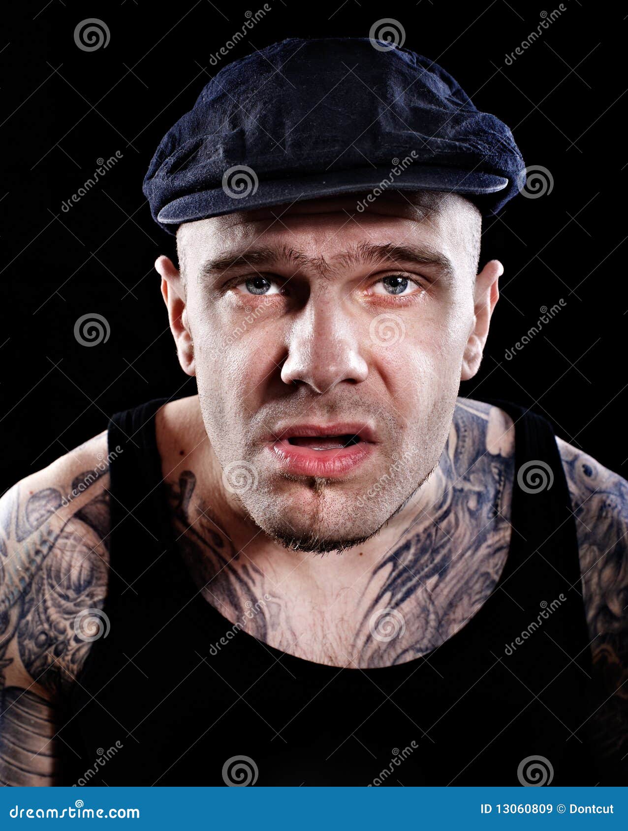 Man with tattoos stock image. Image of criminal, fear - 13060809