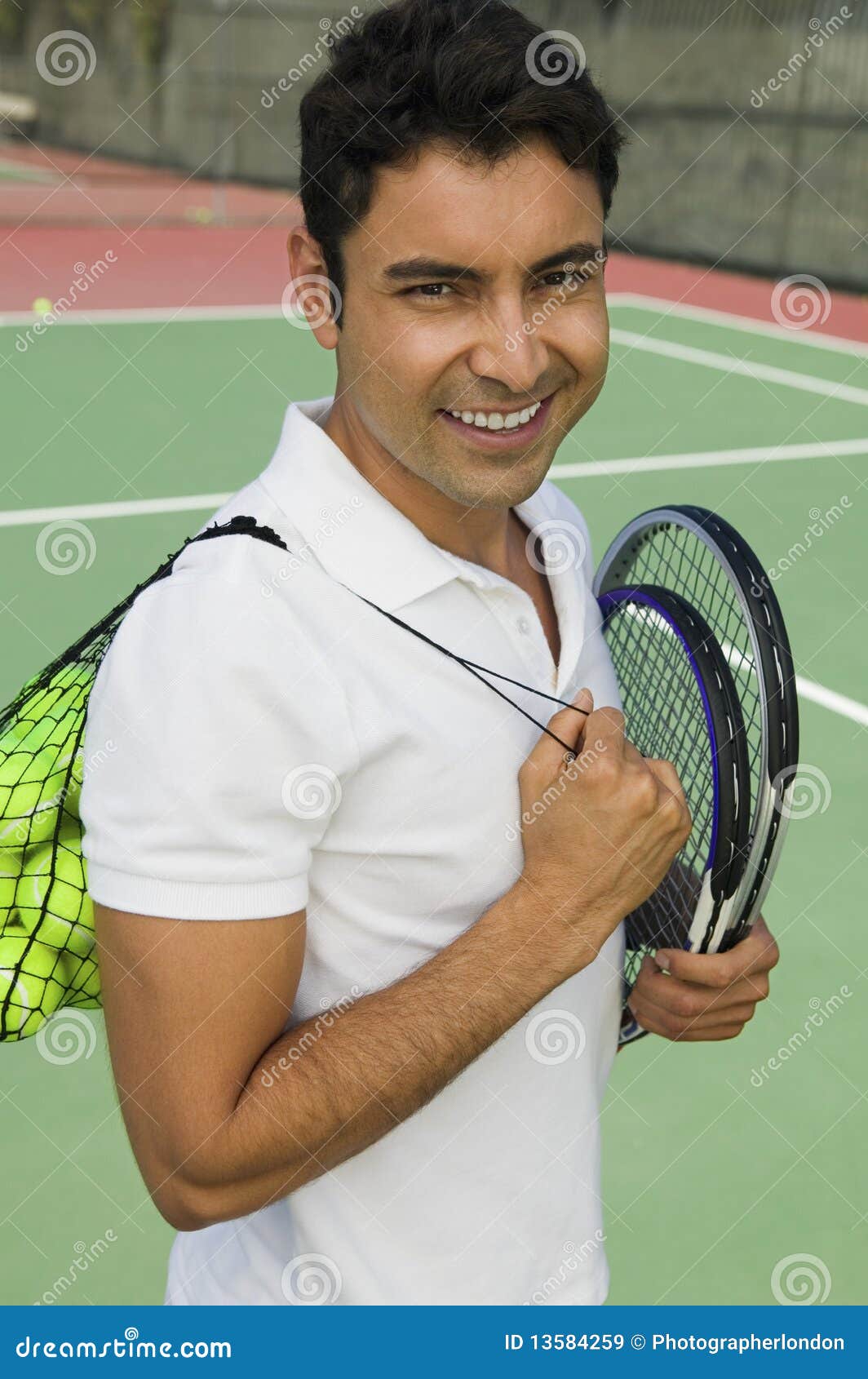 Man with Tennis Racket and Balls Stock Image Image of standing