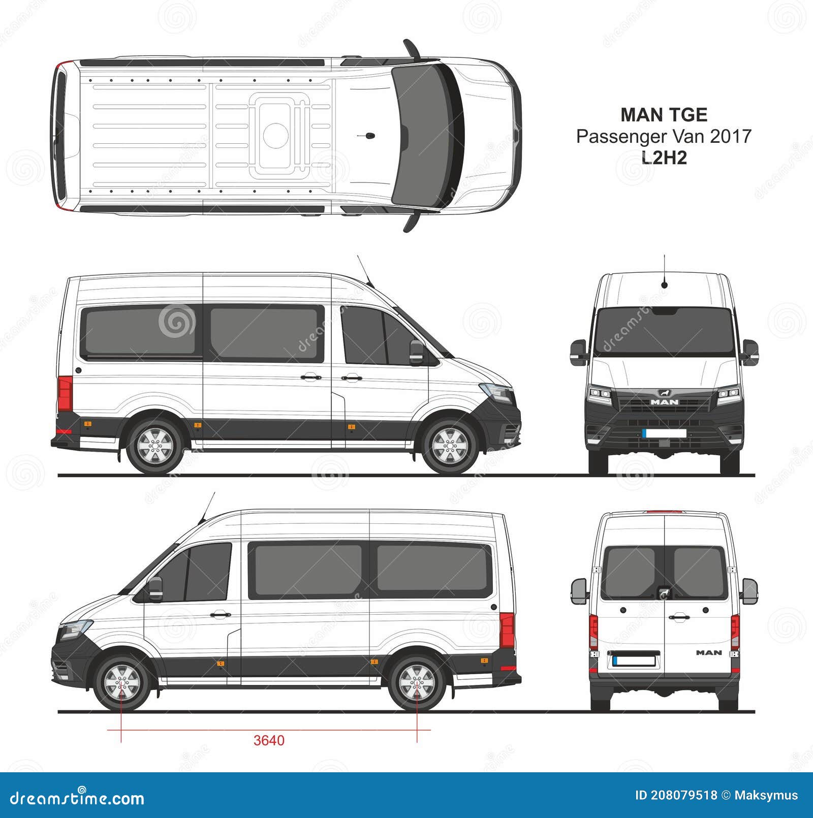 MAN TGE Passenger Van L2H2 2017 Stock Vector - Illustration of white,  delivery: 208079518