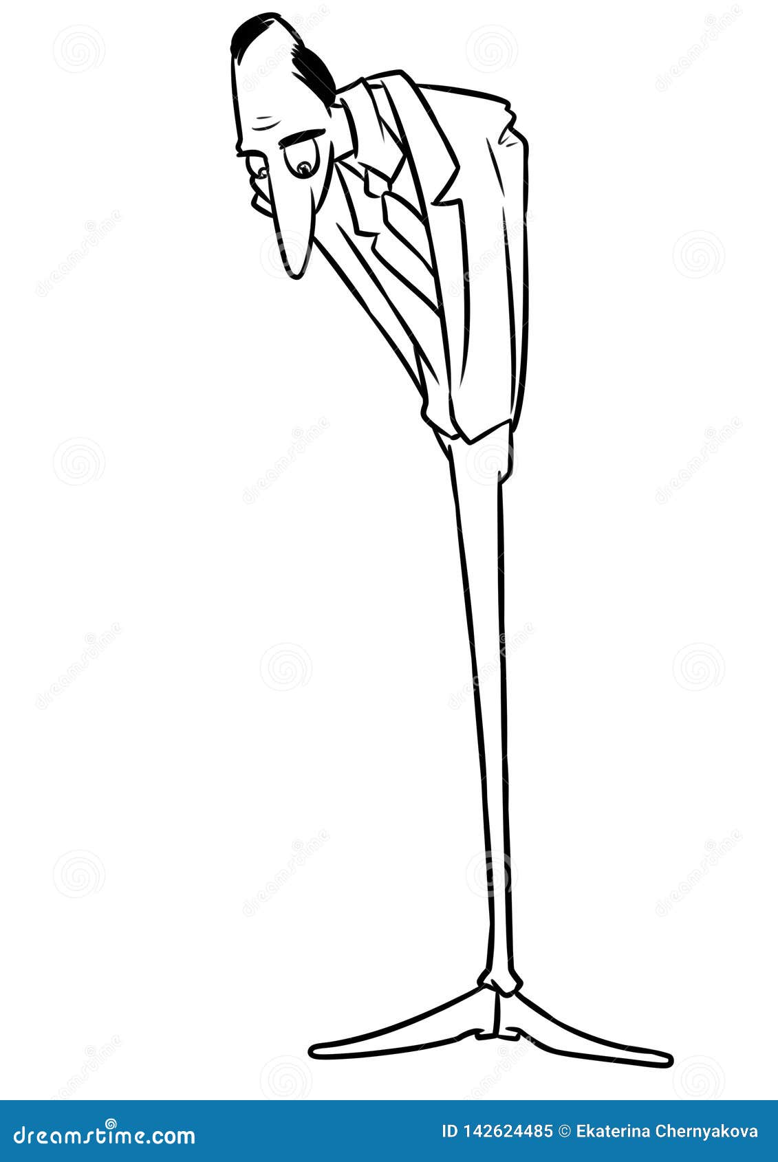 Man Thin Tall Looking Down Cartoon Stock Illustration