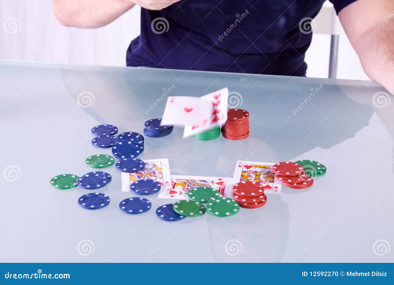 Man Throwing Cards on the Table in Texas Hold Em Stock Photo Image of