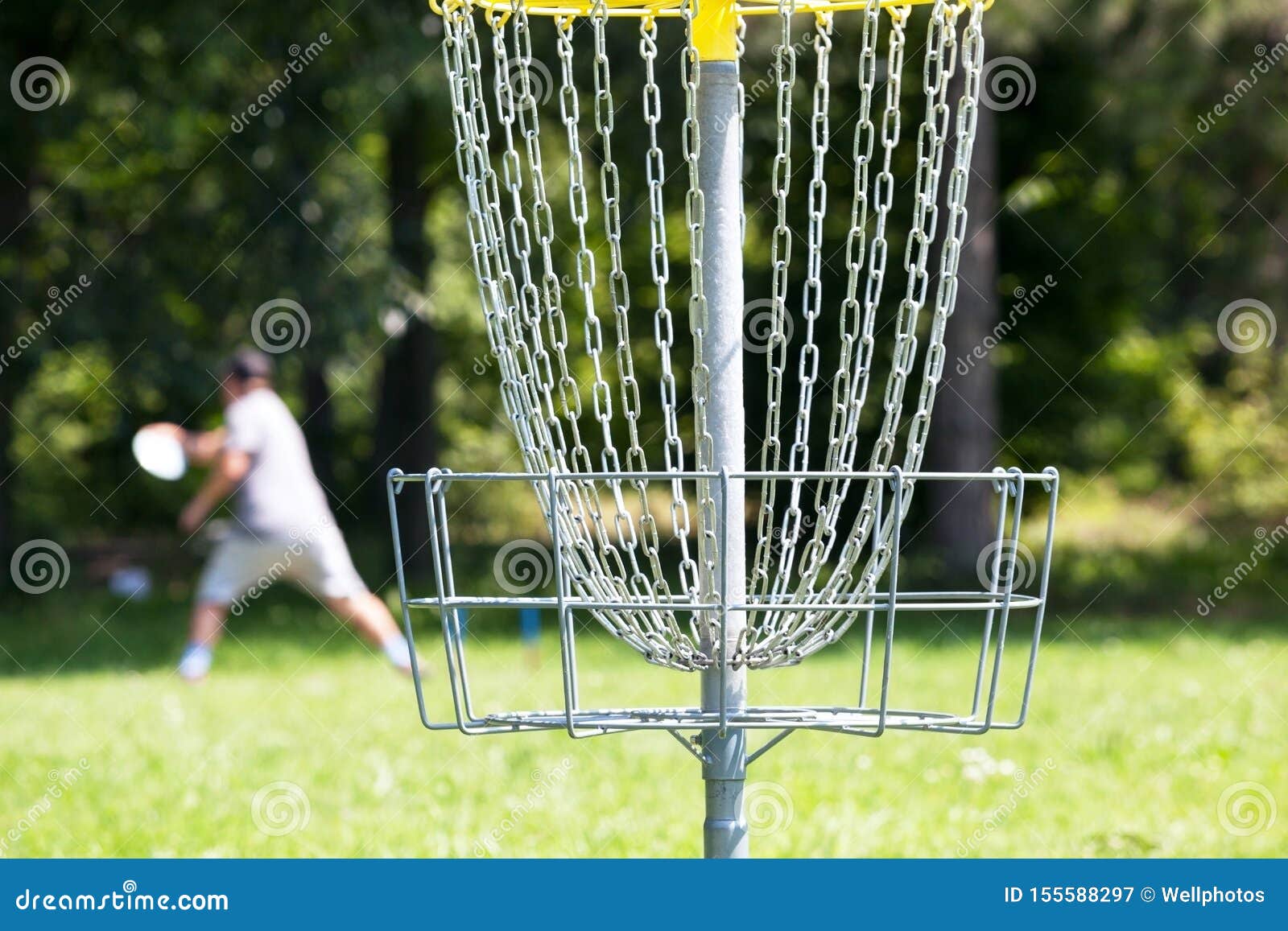 Man Throwing Frisbee Playing Disc Golf in the Park Stock Image Image