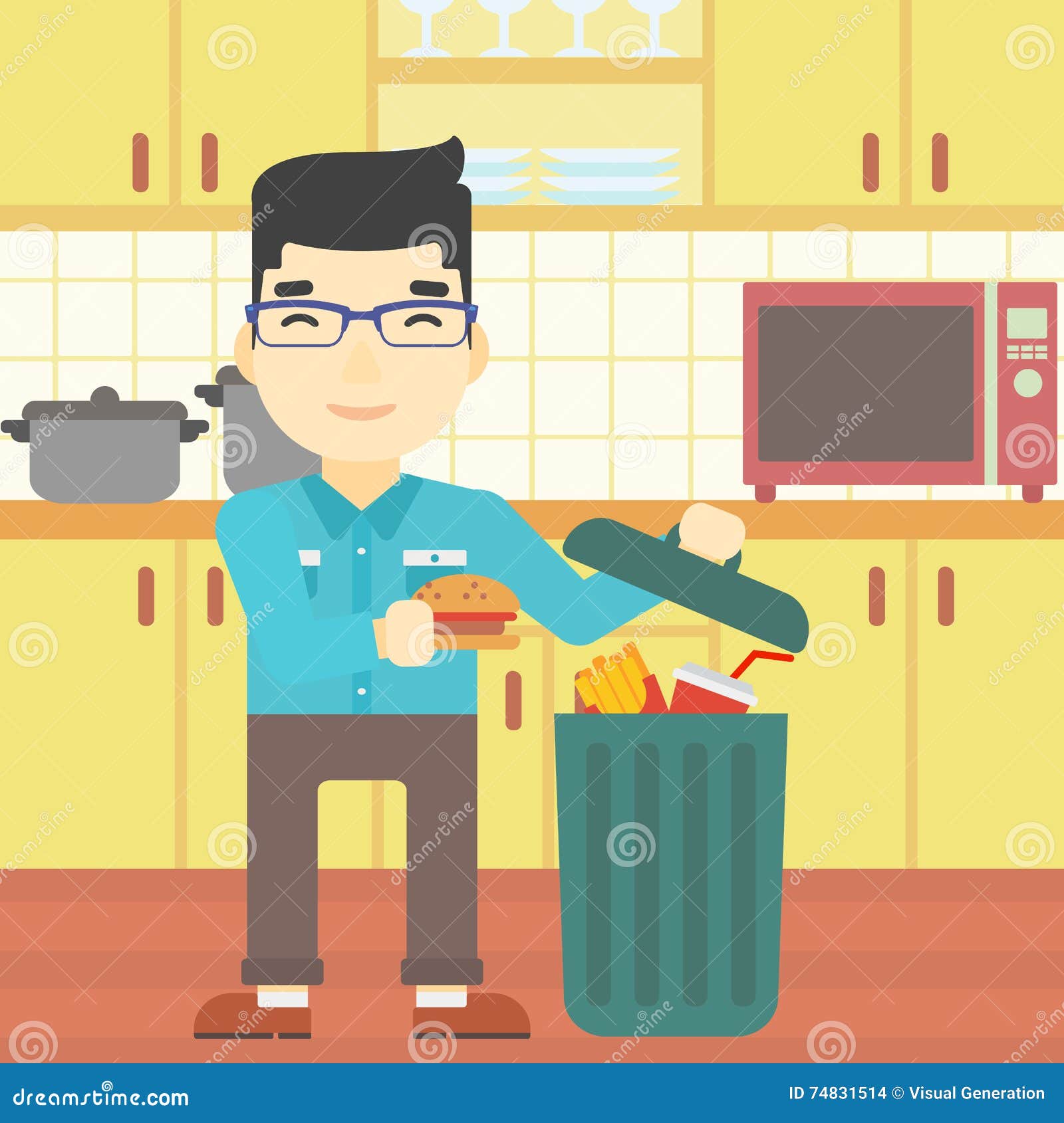 Man Throwing Junk Food Vector Illustration. Stock Vector Illustration of asian, flat 74831514