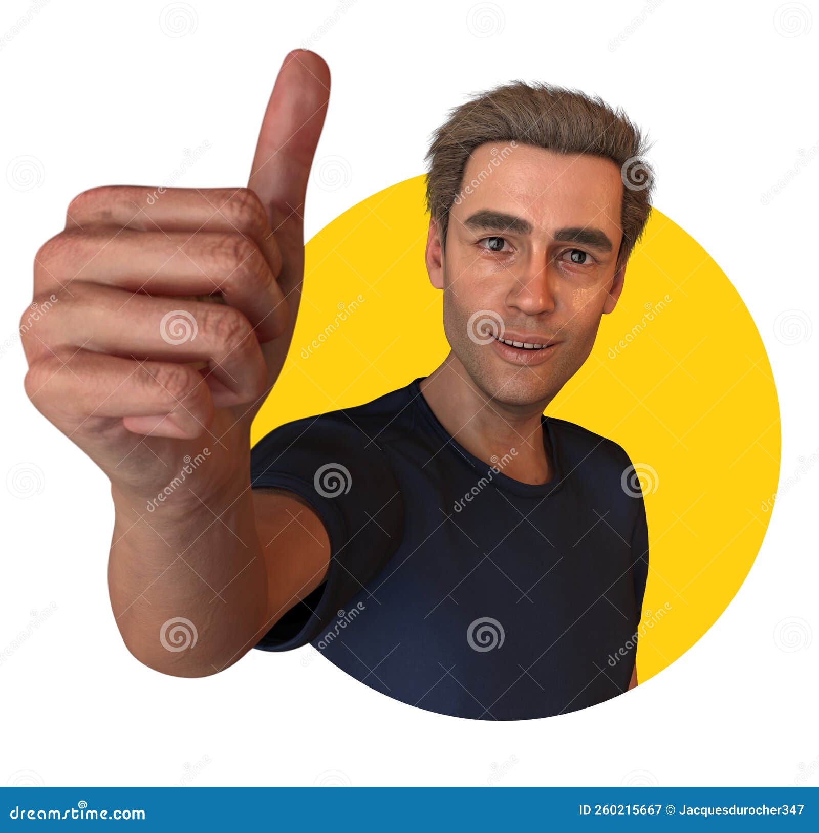 man thumb up congratulation concept cartoon character in yellow circle 3d 