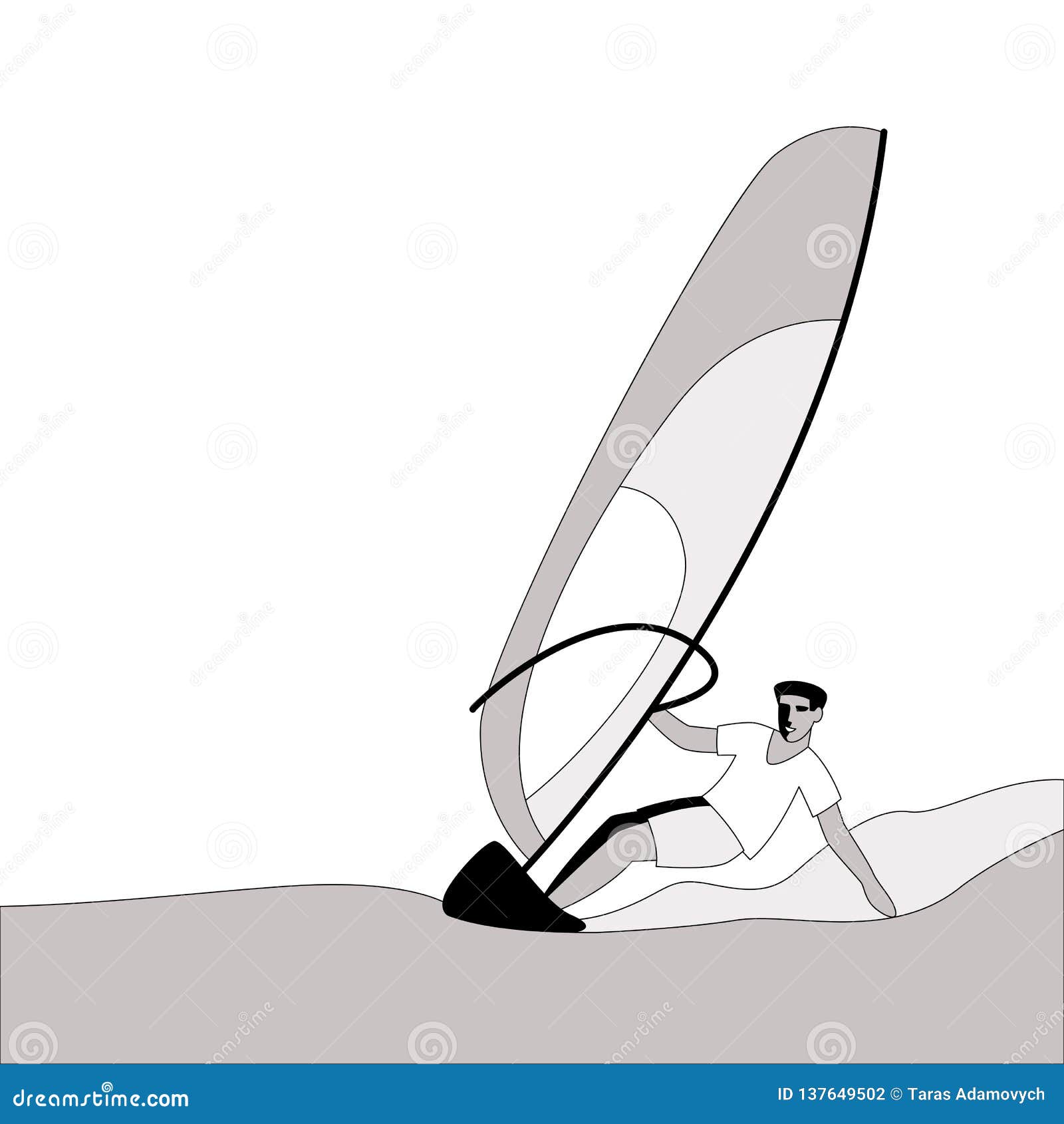 Man To Windsurf ,vector Illustration , Lining Draw, Profile Stock