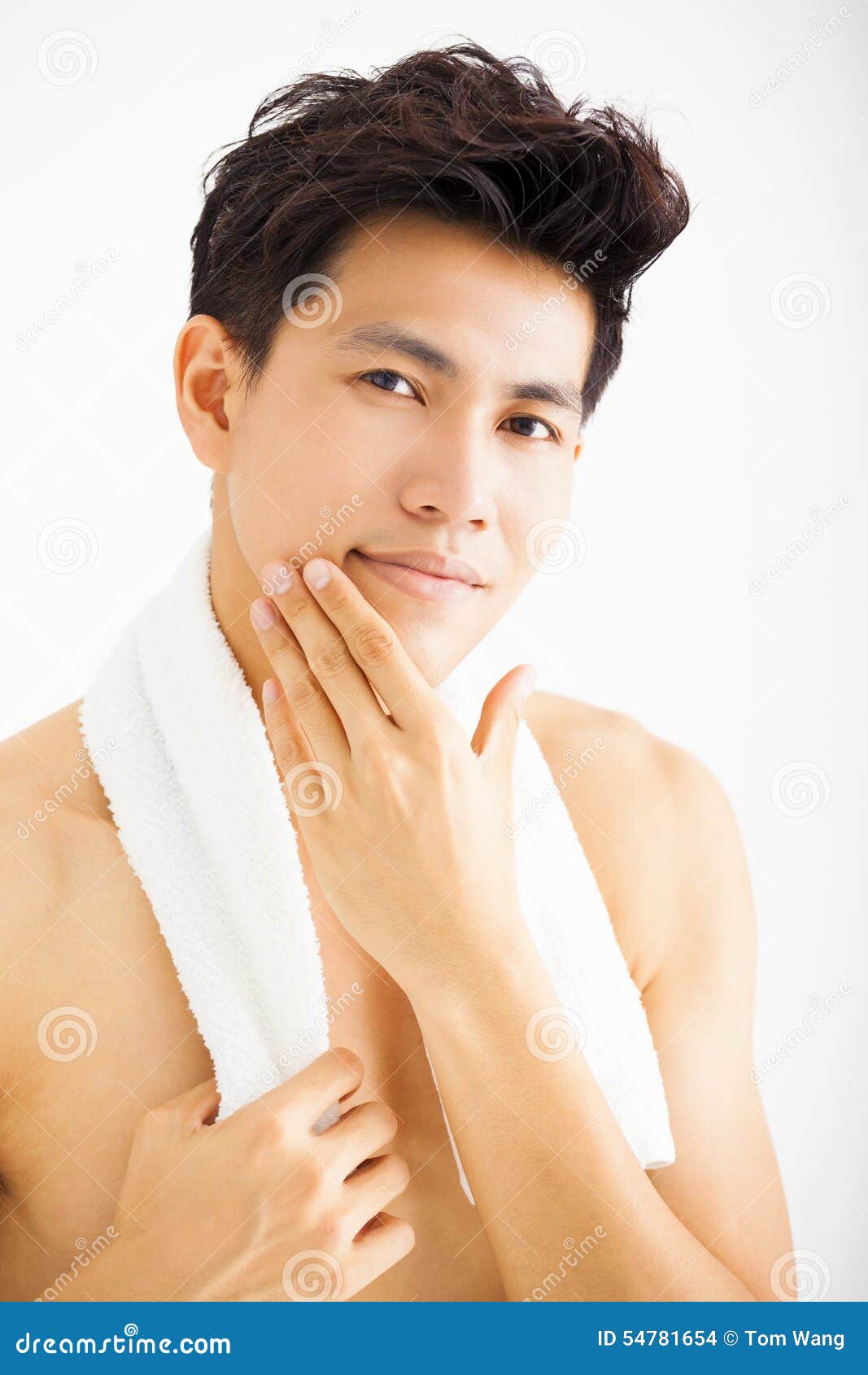 Man Touching His Smooth Face after Shaving Stock Photo Image of care