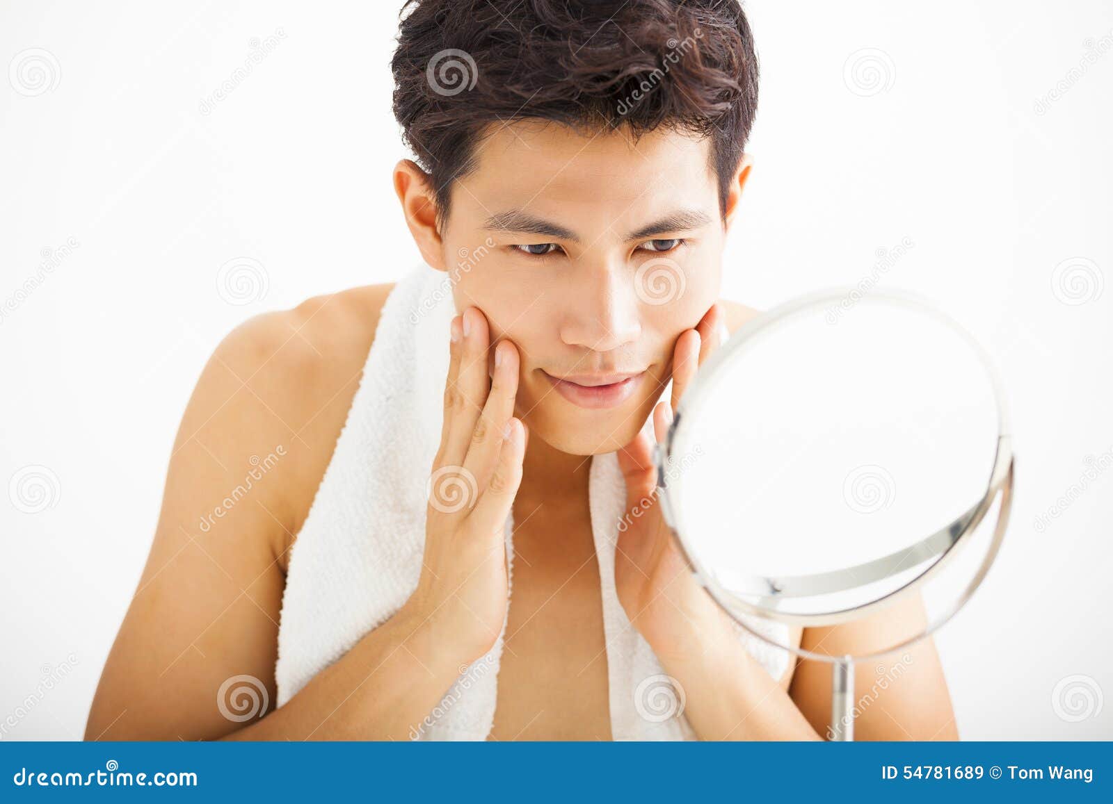 Man Touching His Smooth Face after Shaving Stock Image Image of