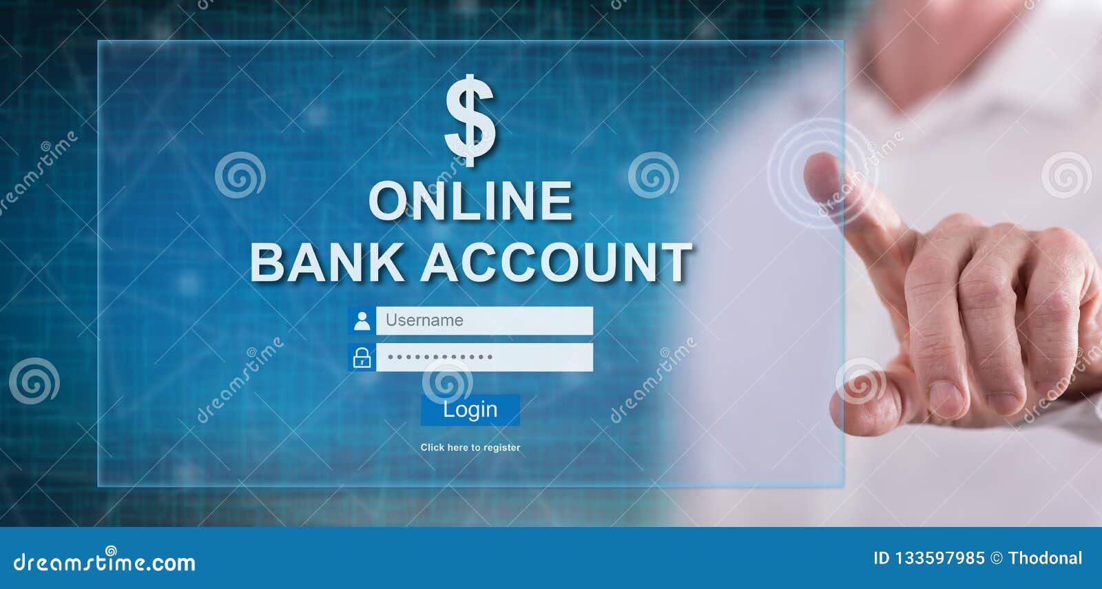 man touching an online bank account website