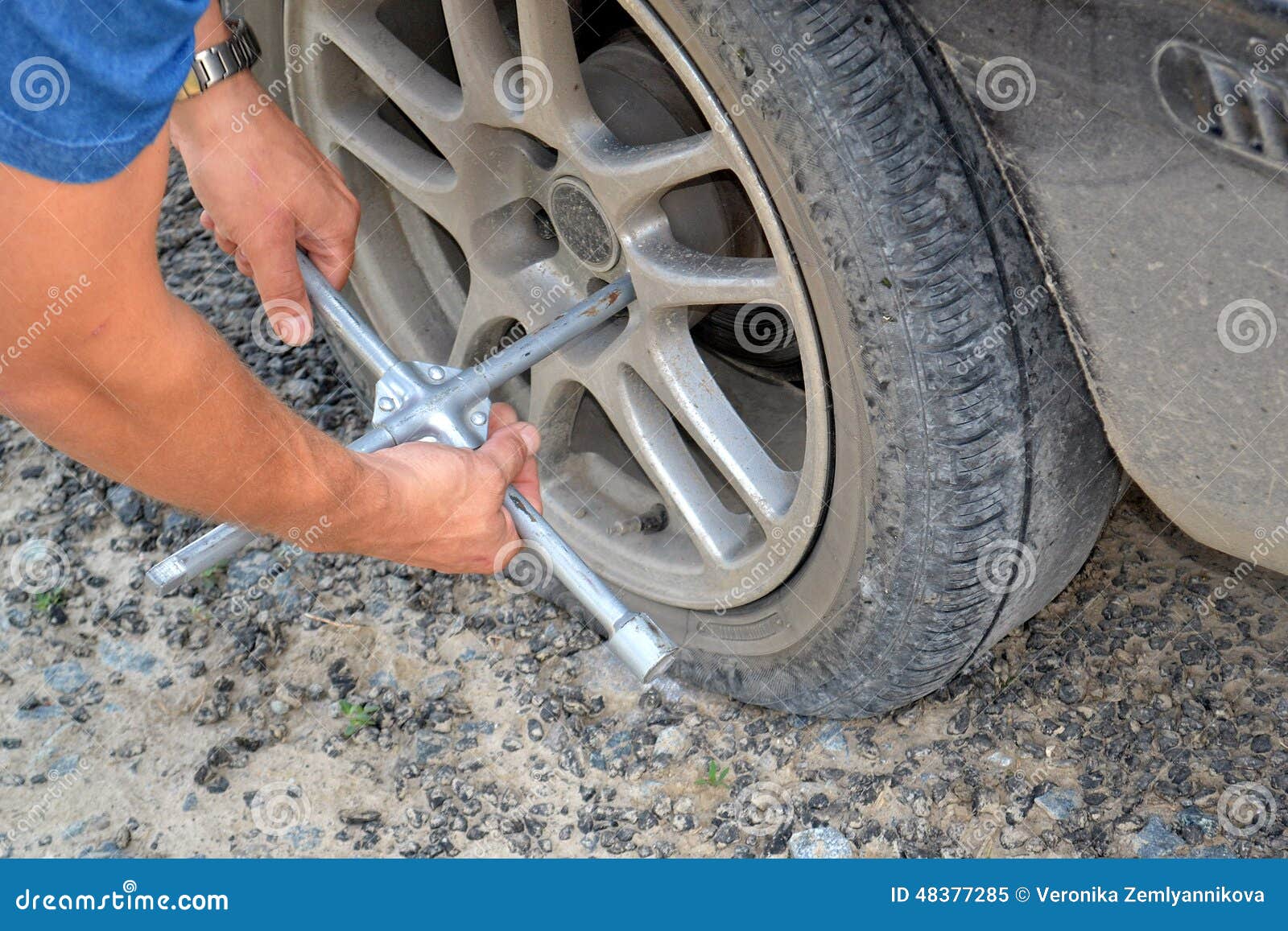 The Man Turns Off a Car Wheel. Stock Image Image of tires, repair
