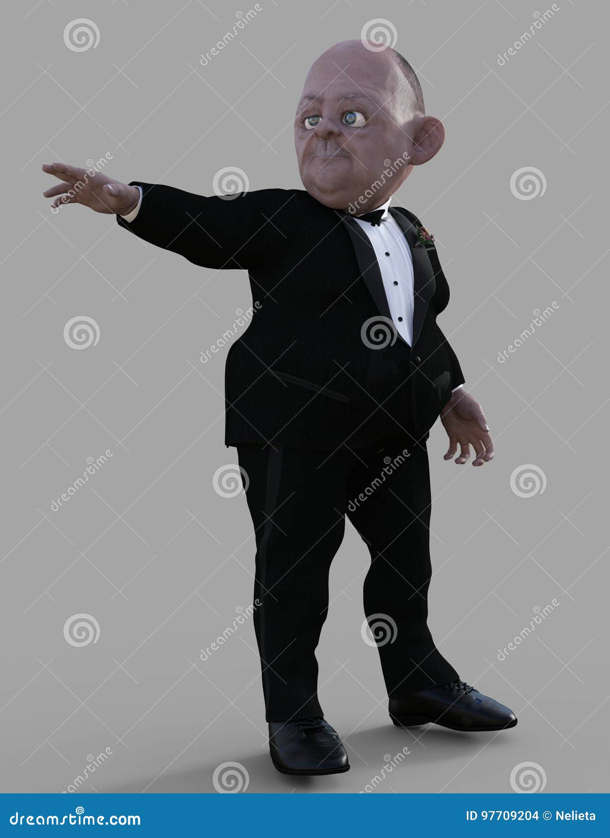 man in tuxedo pointing