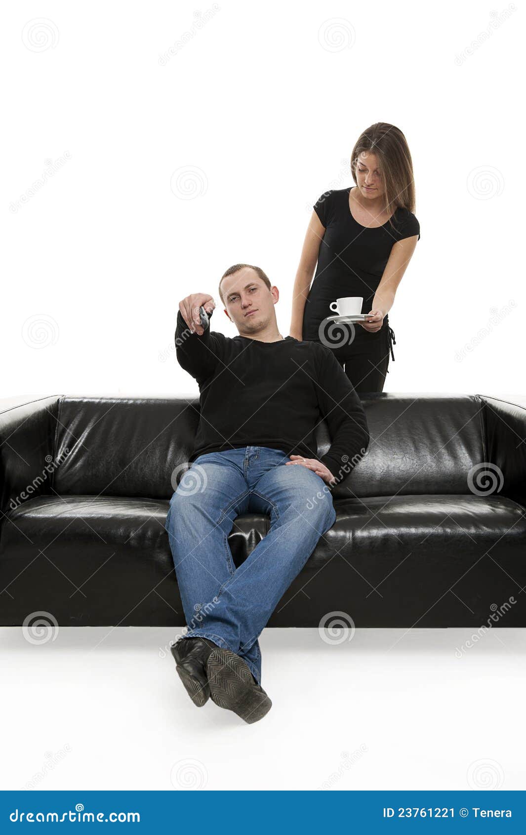 Man With Tv Remote Control And Woman Beside Stock Image ...