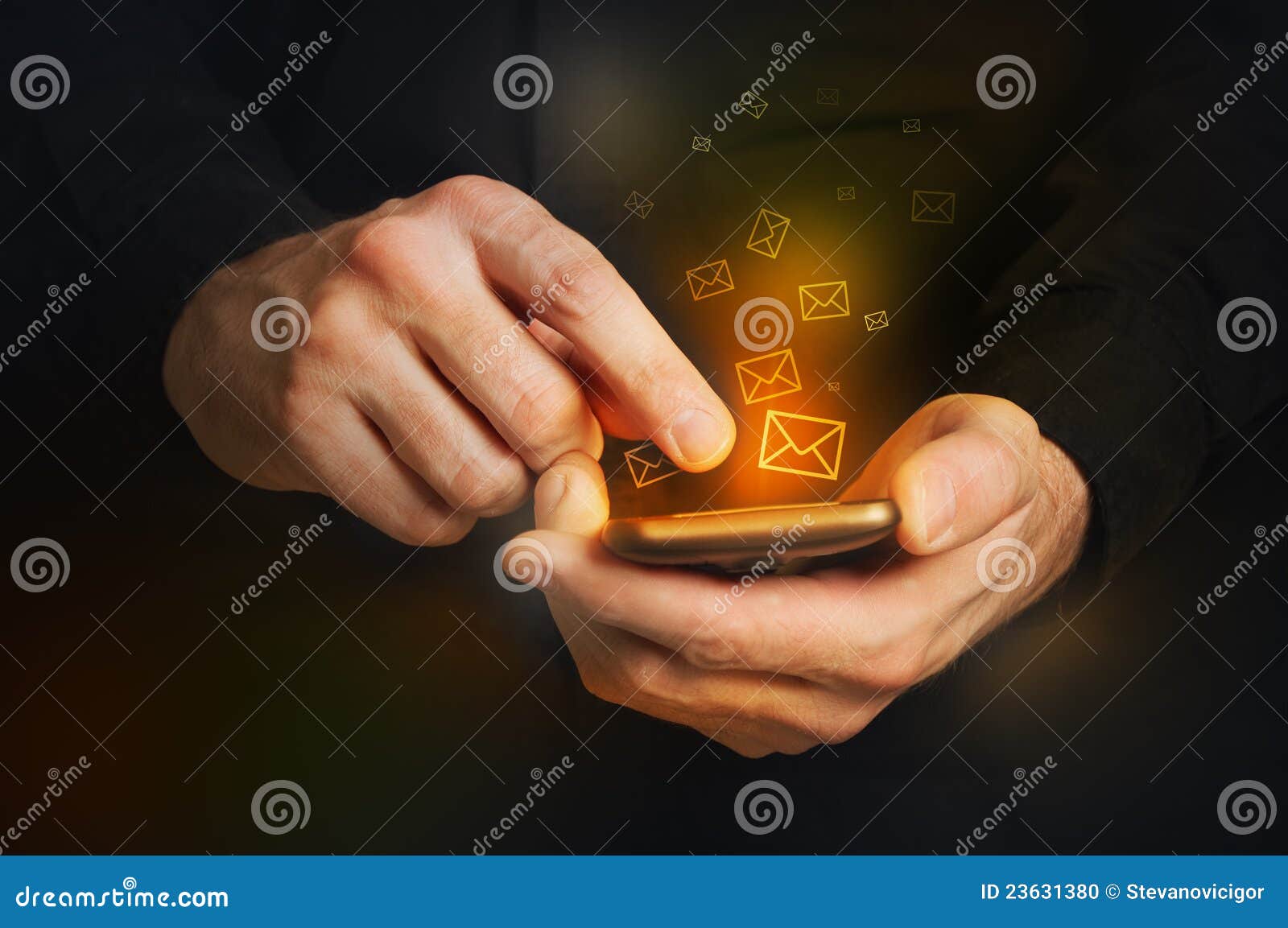 man typing a text message on a smartphone