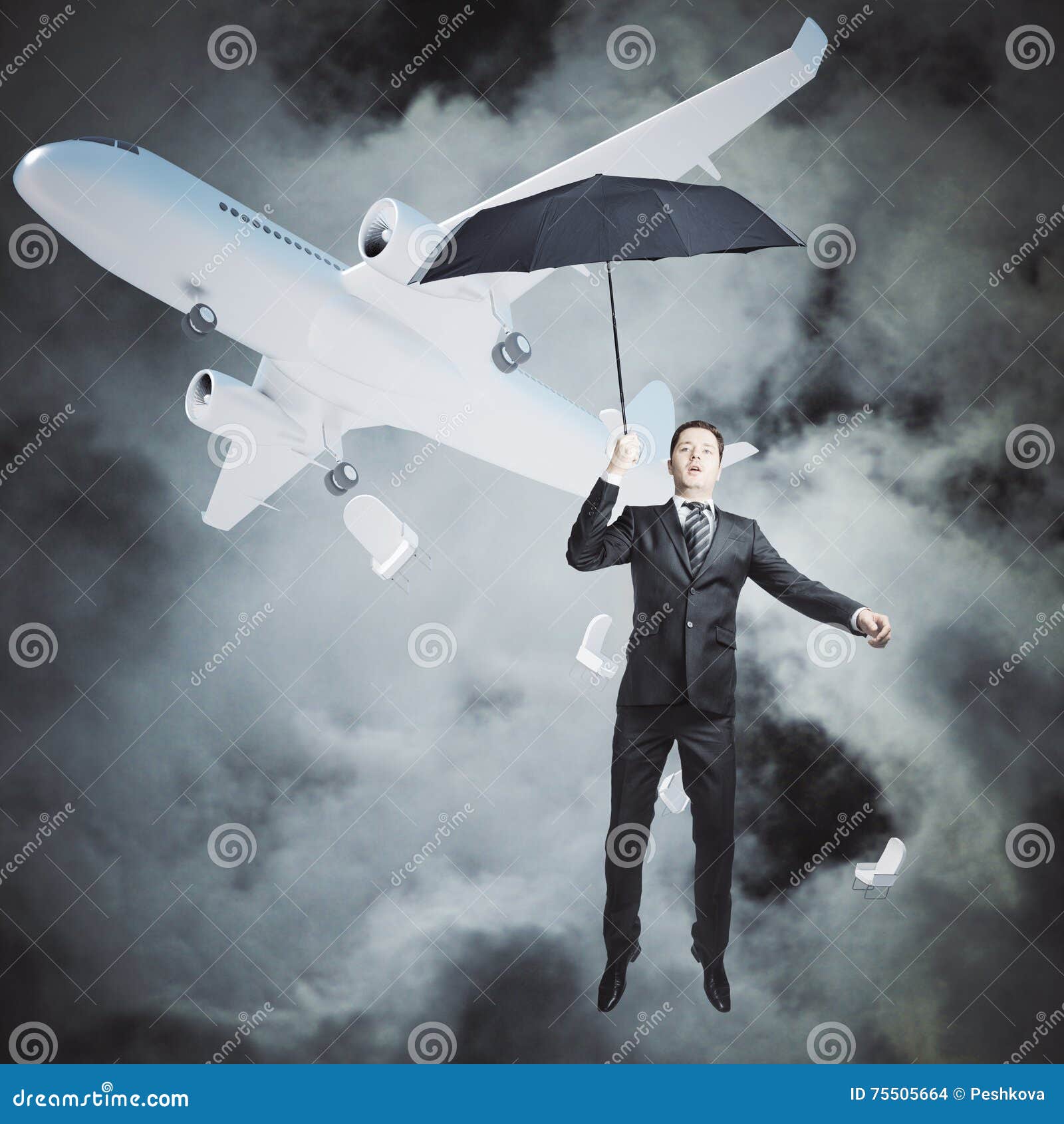 Man with umbrella in sky stock illustration. Illustration of concept