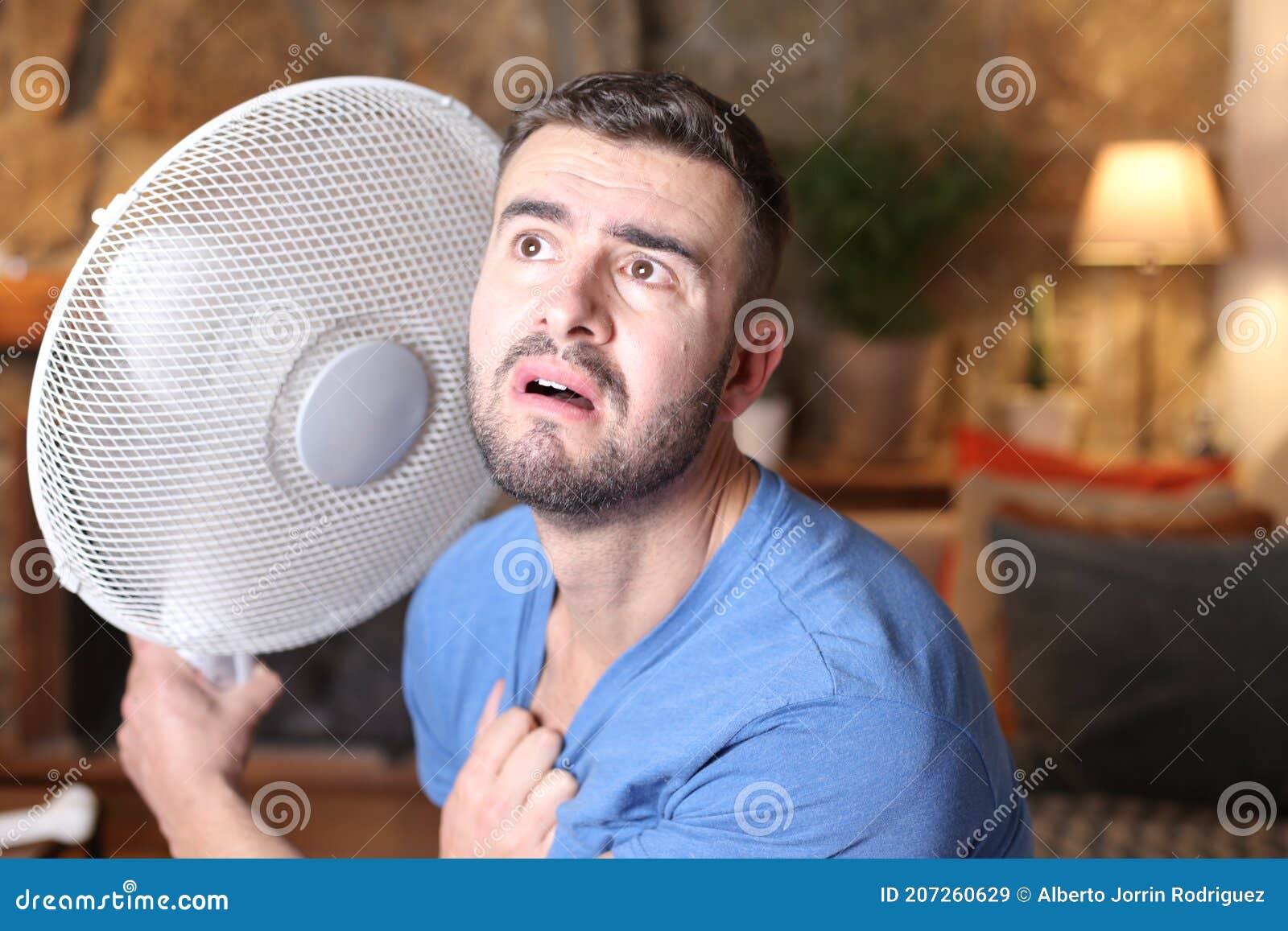 Man during Unbearable Heatwave Using Electric Fan Stock Image Image of cooling, face 207260629