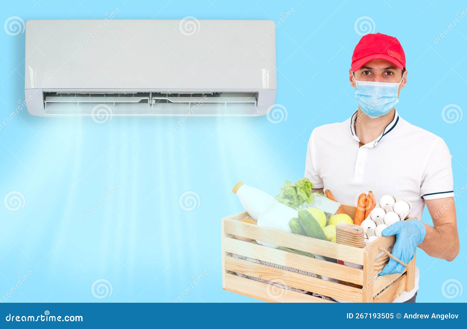 Man Under the Air Conditioner Stock Image Image of device