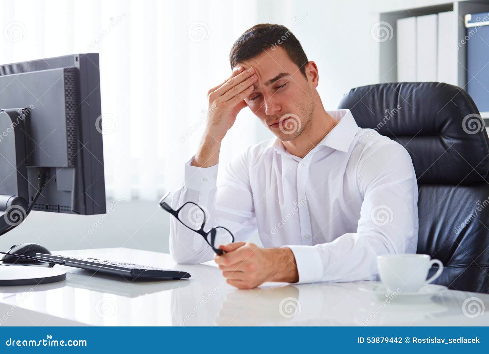man under stress with headache and migraine