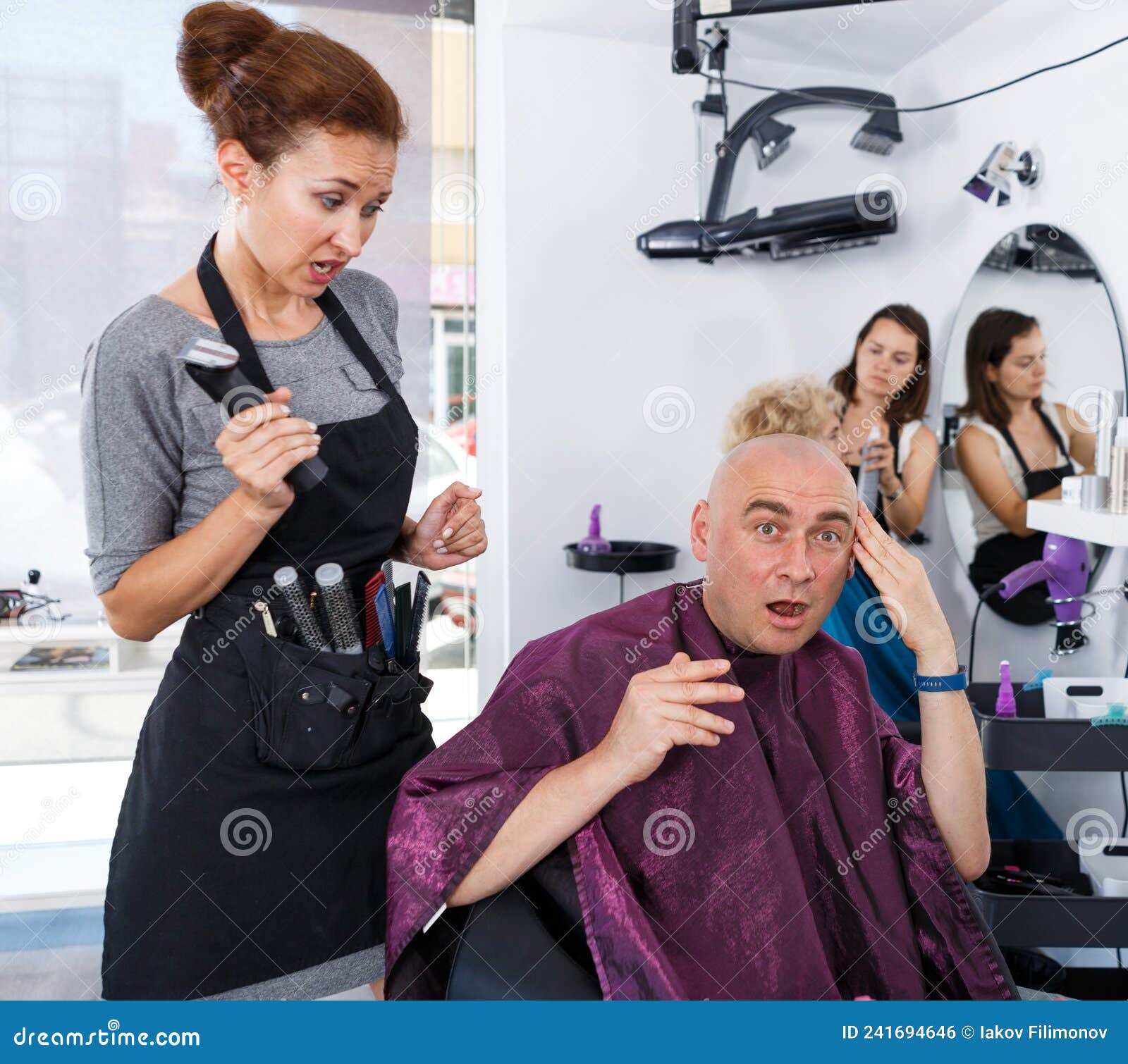 Man Unpleasantly Surprised By Haircut Stock Photo Image Of Service