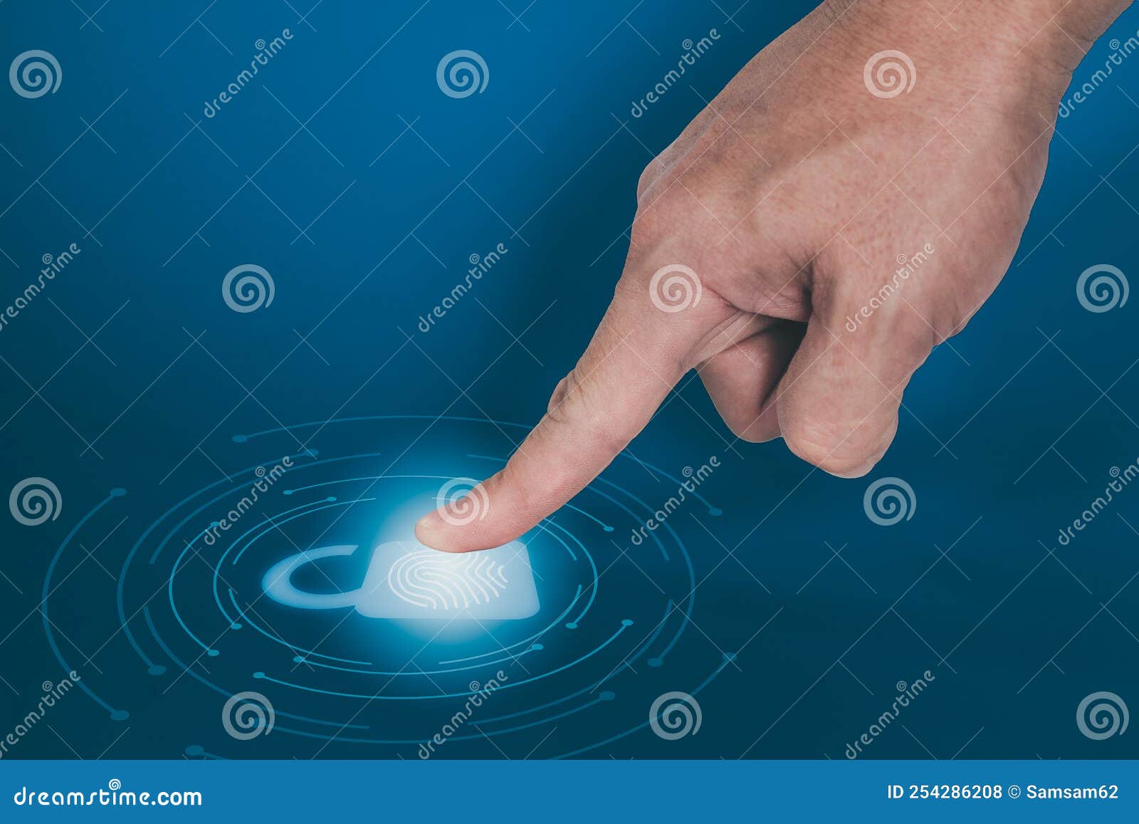 Man Use Fingerprint To Scanning and Biometric Authentication