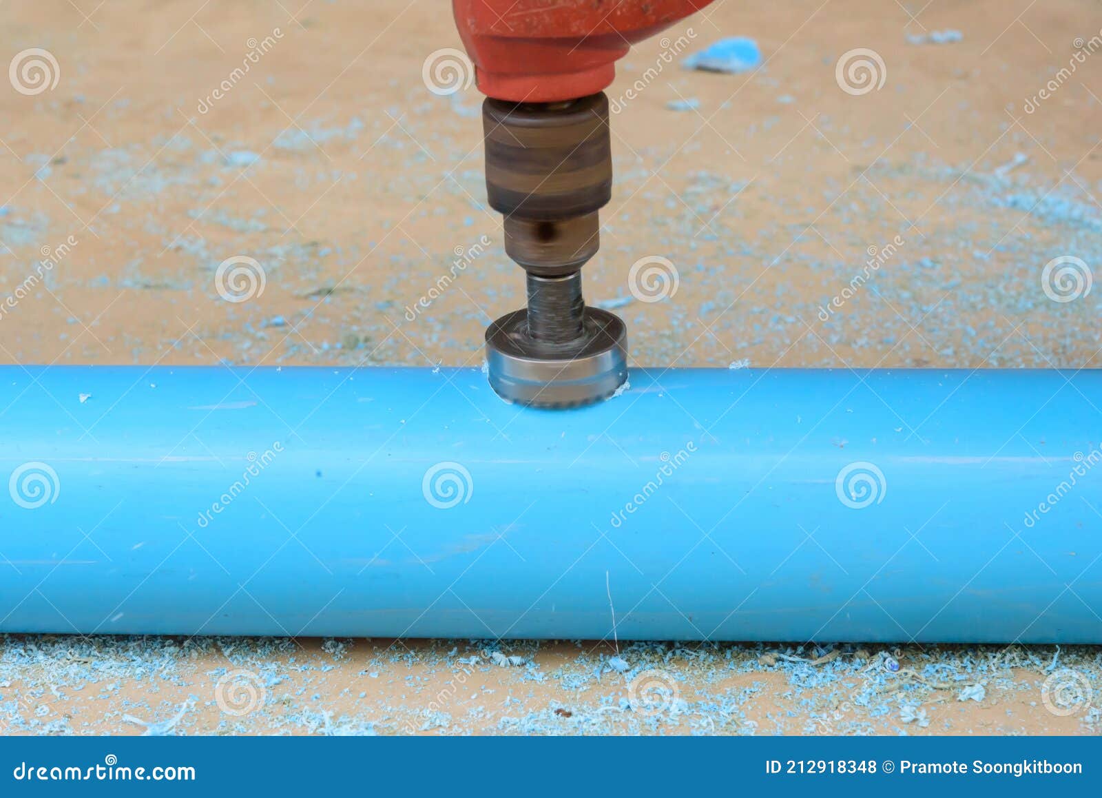 The Man Use HOLE SAW Perforate the PVC Stock Photo Image of carpenter