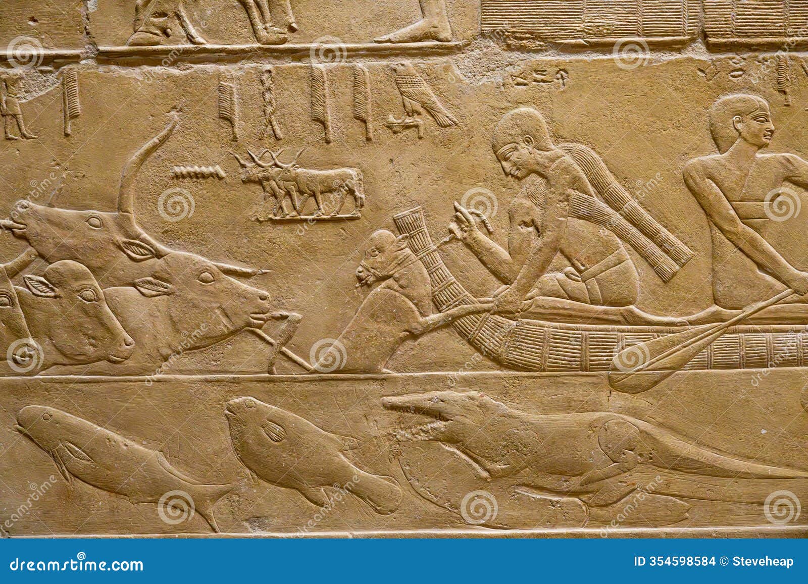 detail of carvings on walls of kagemni tomb in sakkara