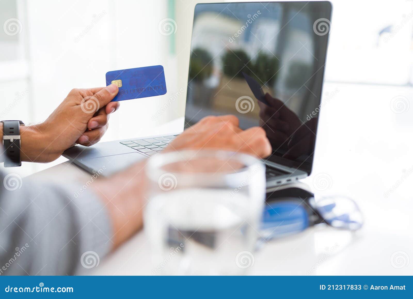 Man Using Credit Card As when Shopping Online Using Blank Screen Concept Stock Image - of blank, online: 212317833