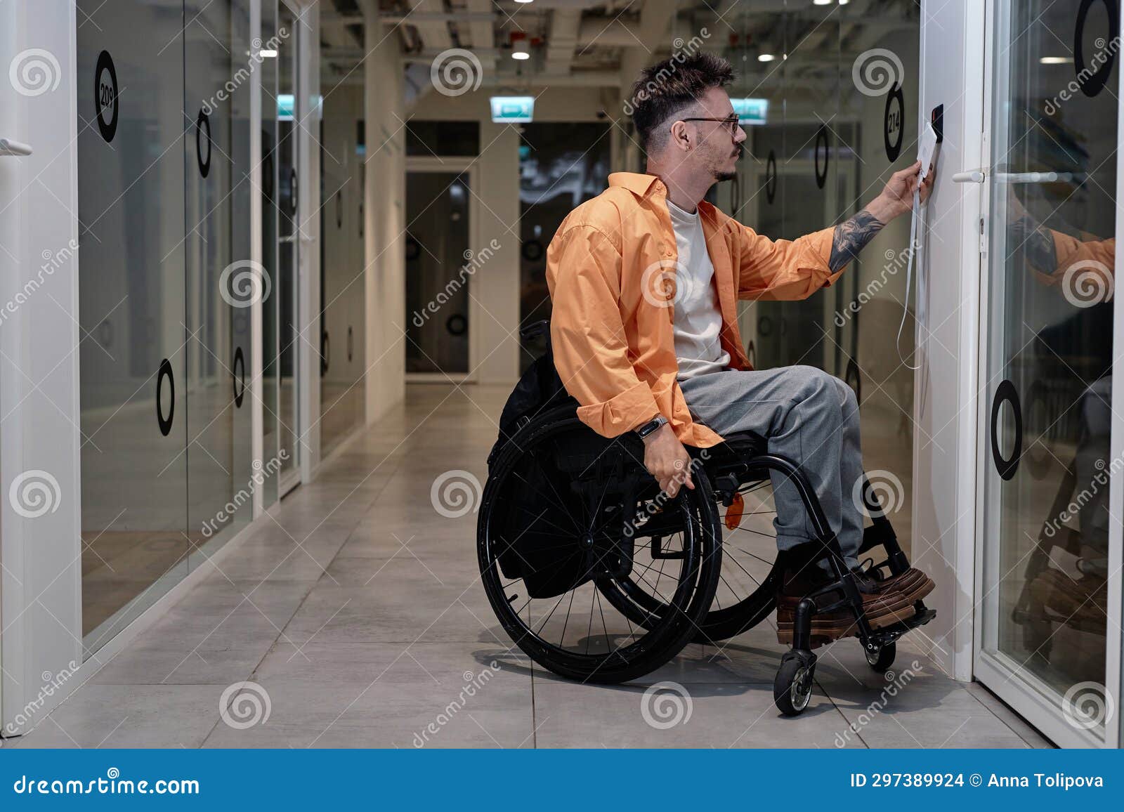 Man with Disability Opening the Office Door Stock Photo Image of