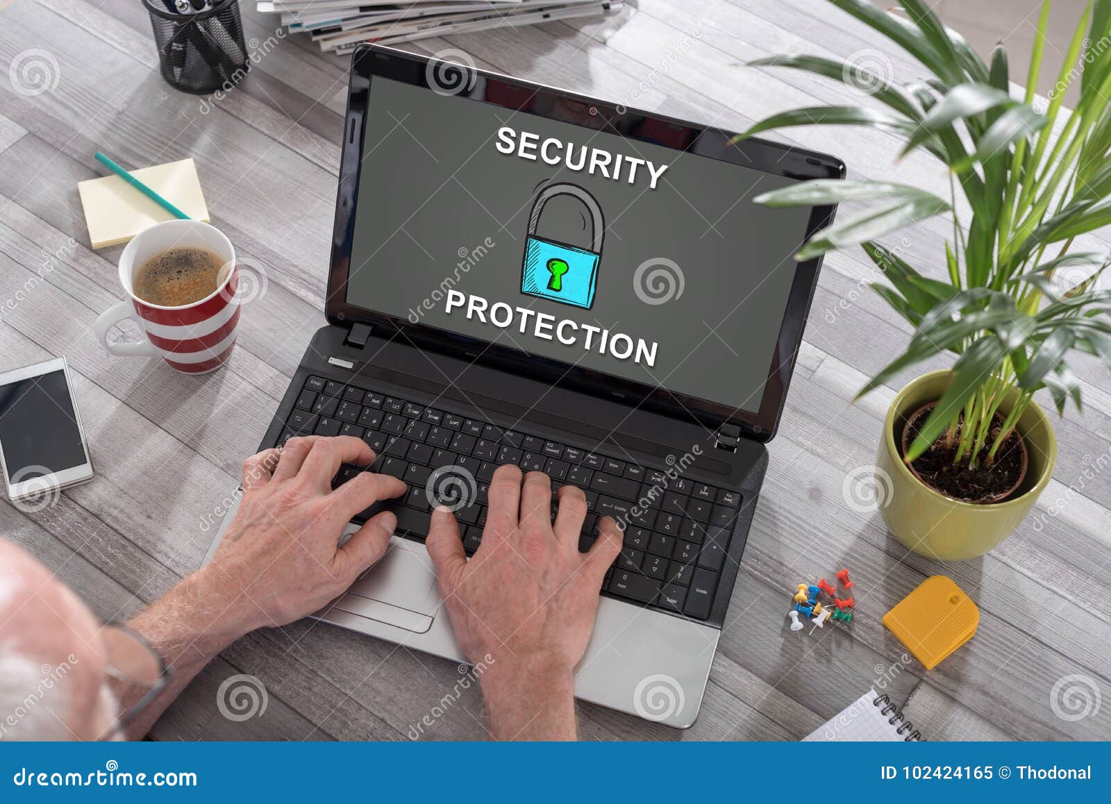 Cyber Security Concept on a Laptop Stock Image - Image of desk, padlock