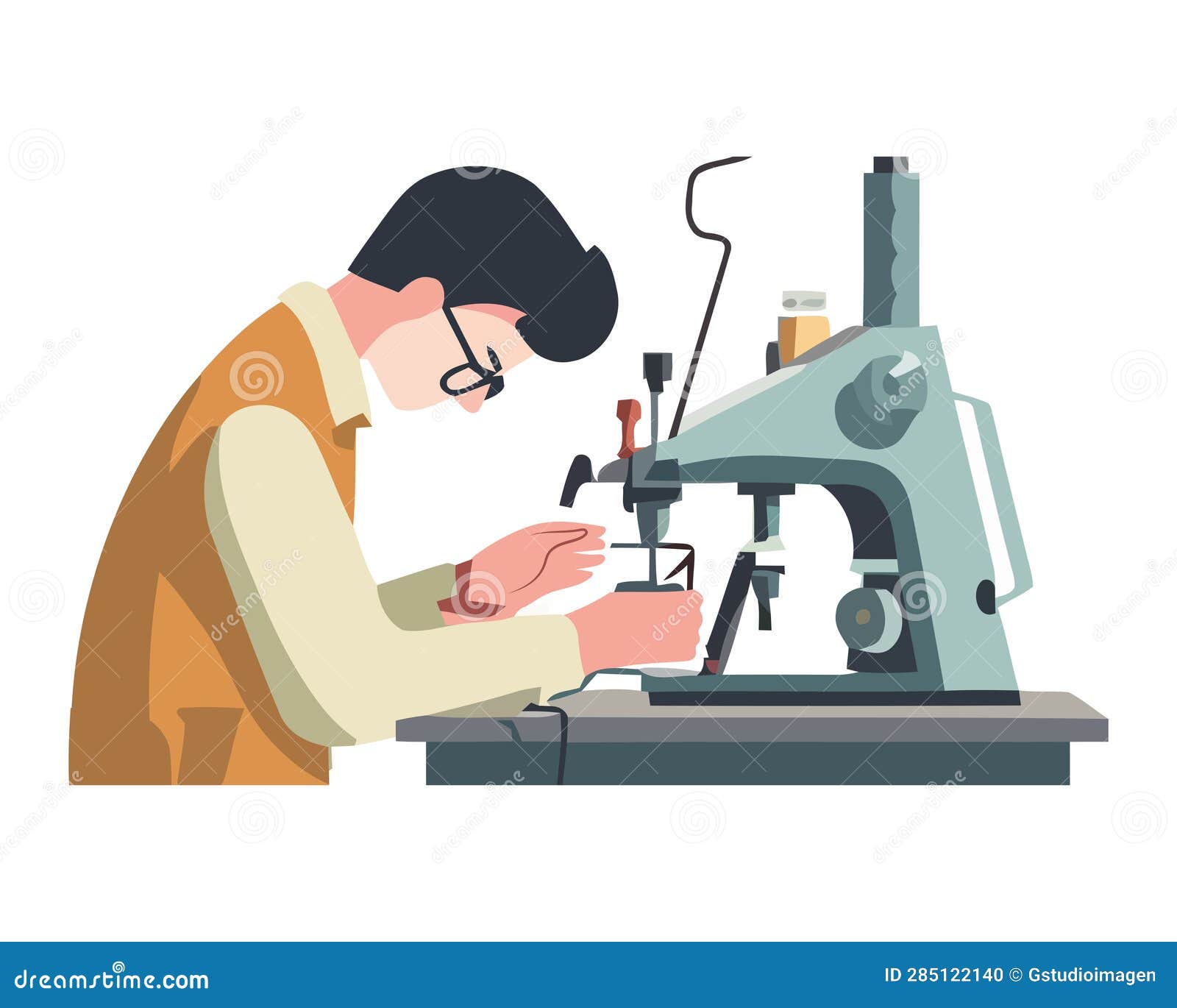 Man using a sew machine stock vector. Illustration of embroidery