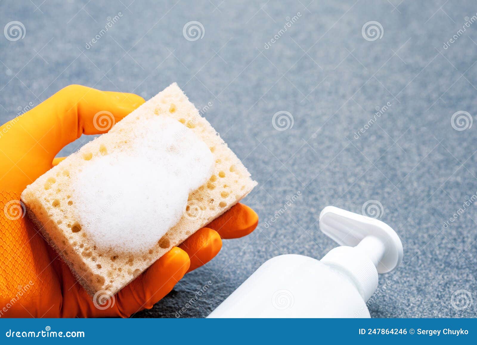 Man Using Sponge for Cleaning Tiles Surface Stock Photo Image of