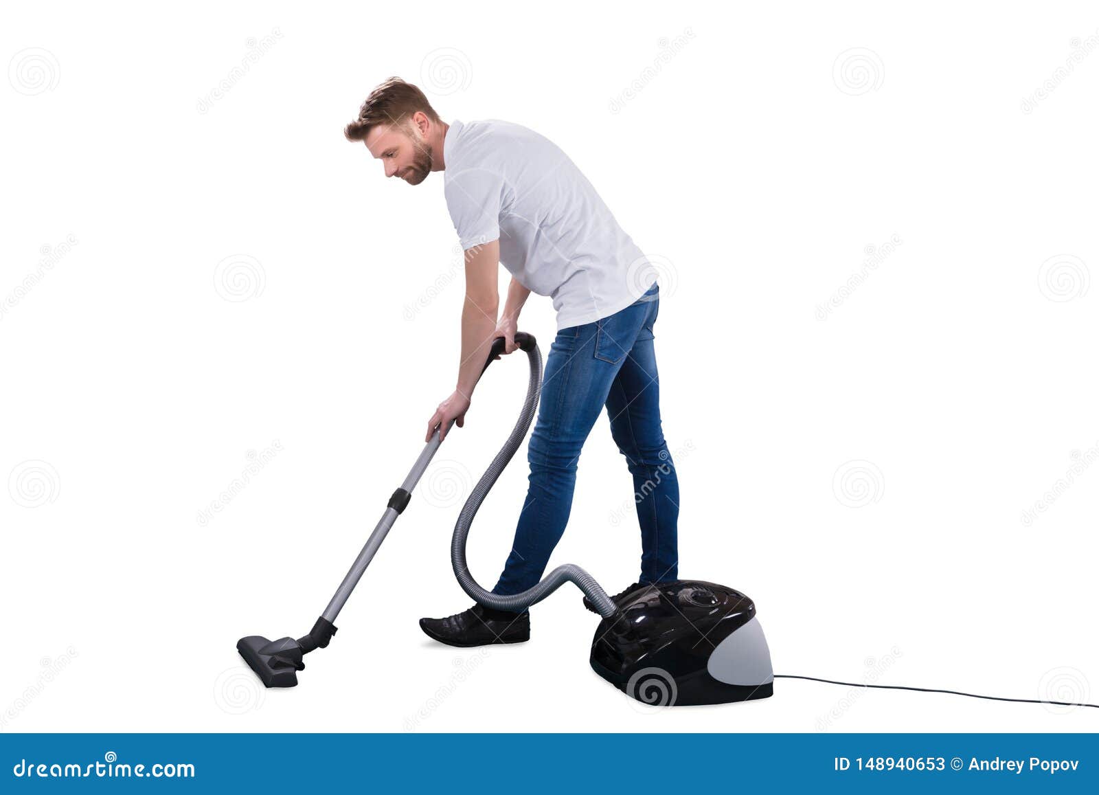 Man Using Vacuum Cleaner stock image. Image of floor 148940653