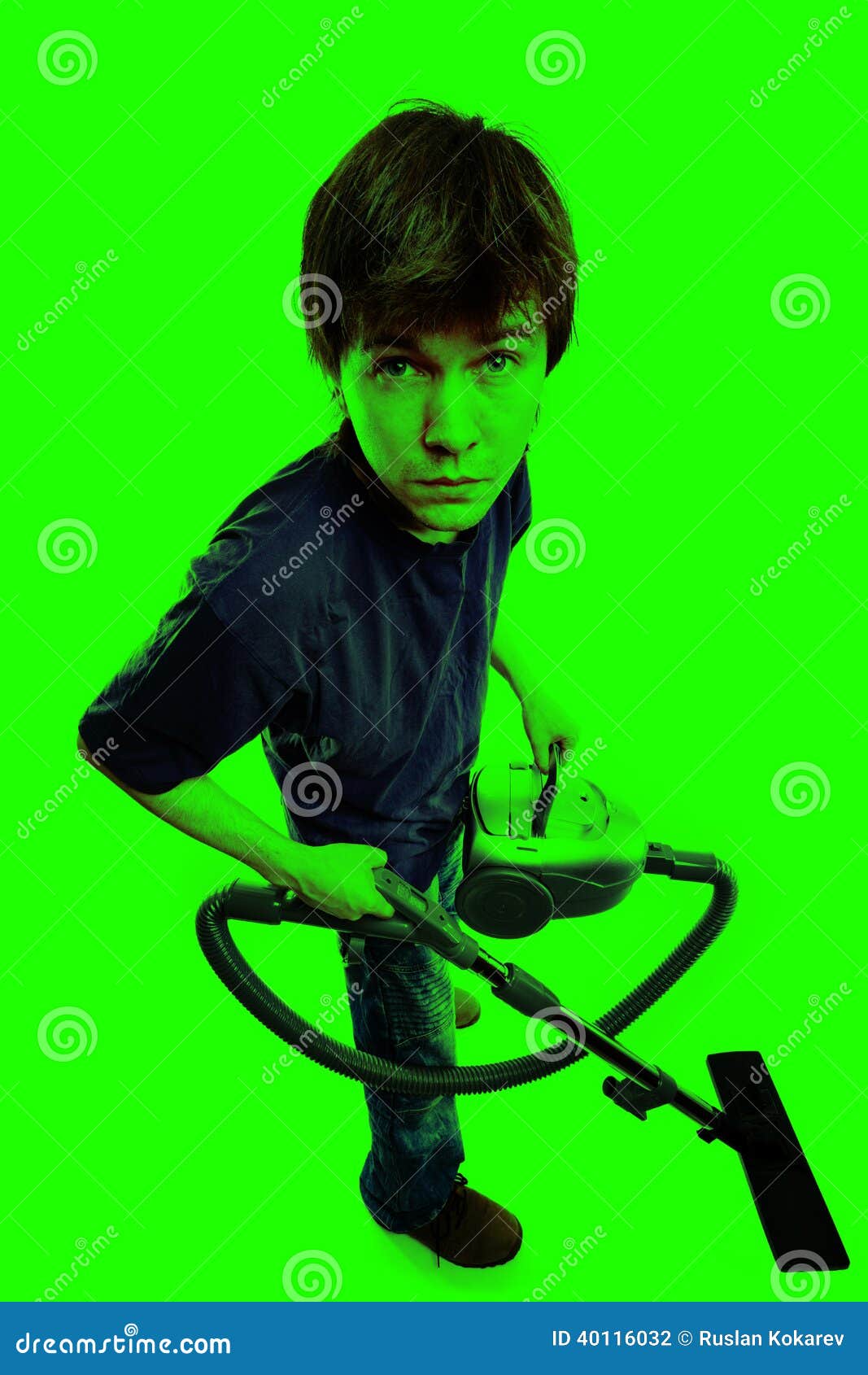 Man with vacuum cleaner. stock photo. Image of stand 40116032