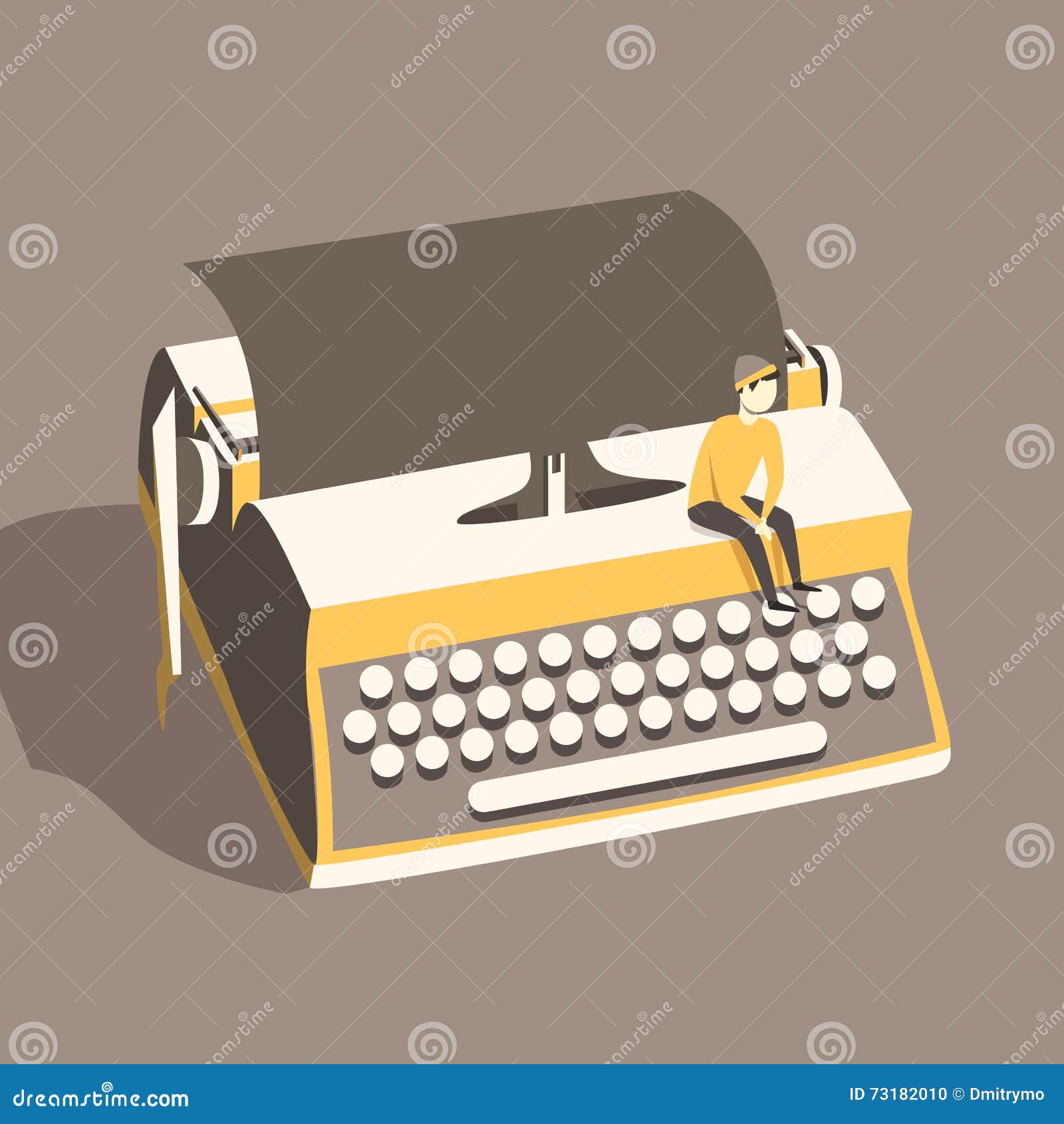 Man on Vintage Typewriter. Vector Illustration Stock Vector