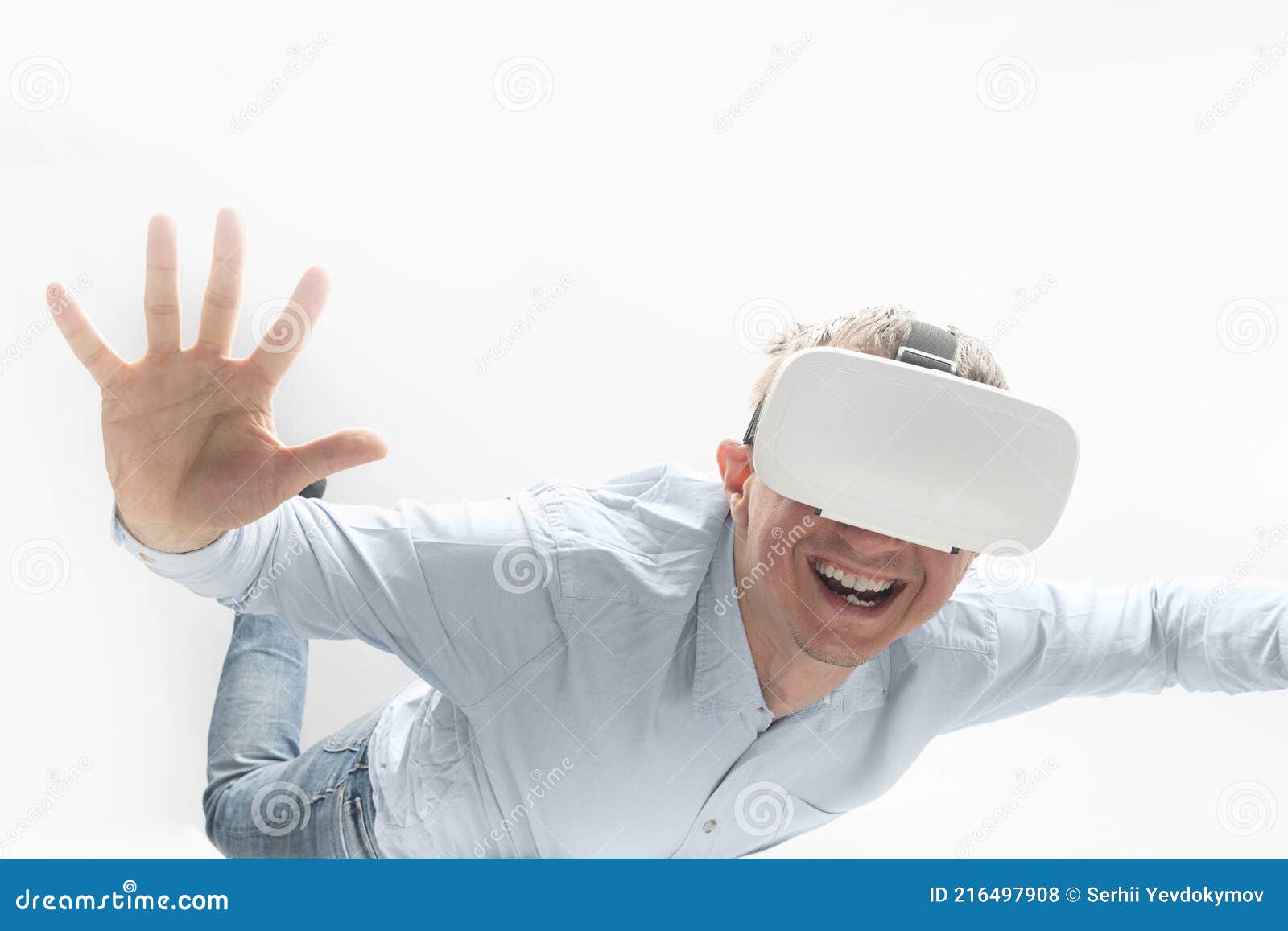 Framework leje Raffinere Man in Virtual Reality Glasses is Flying. Illusion of Flight. VR Games  Stock Photo - Image of background, interactive: 216497908
