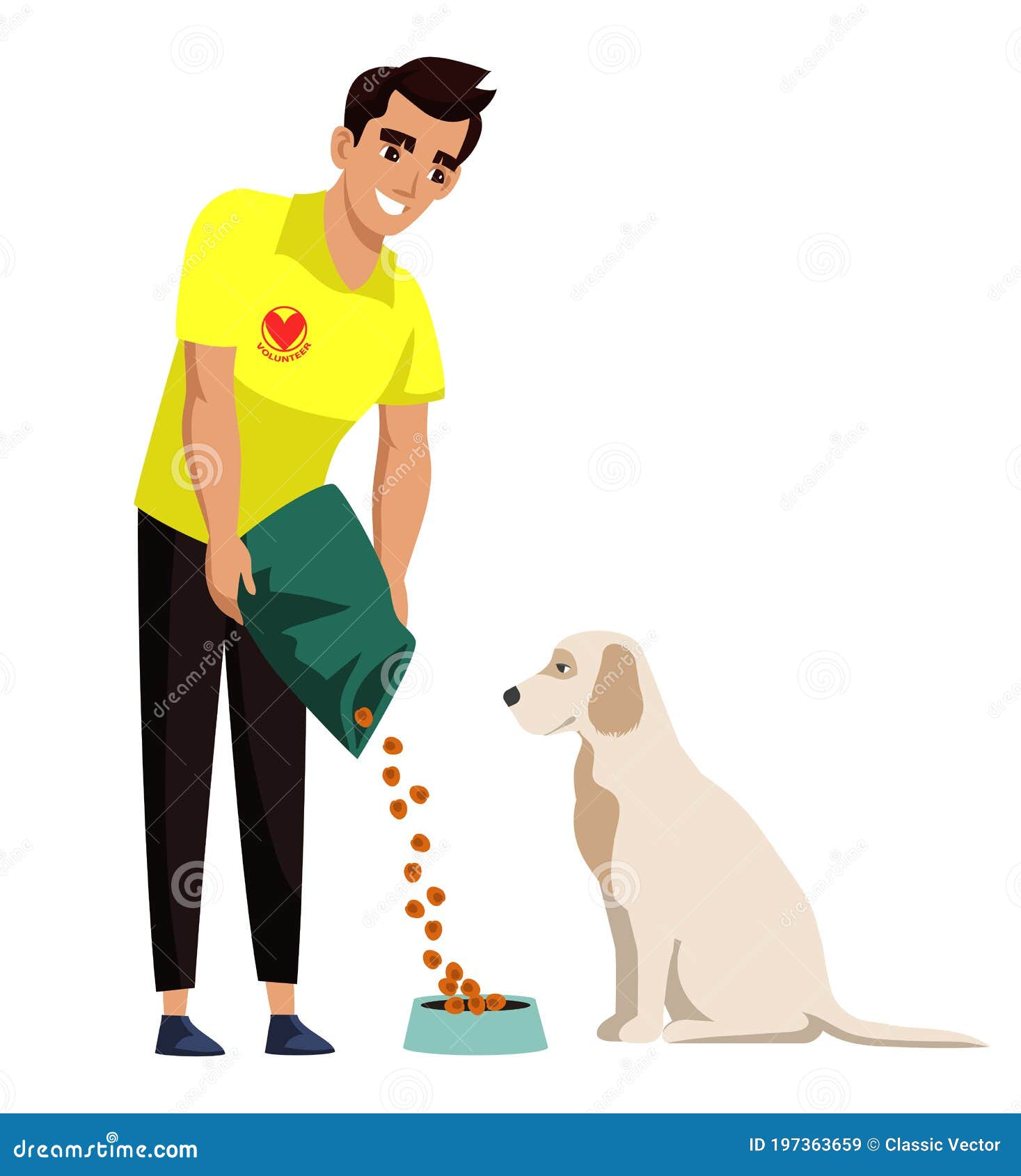 Man Volunteer Feeding Homeless Dog. Veterinary Care, Aid Stock Vector -  Illustration of city, altruistic: 197363659