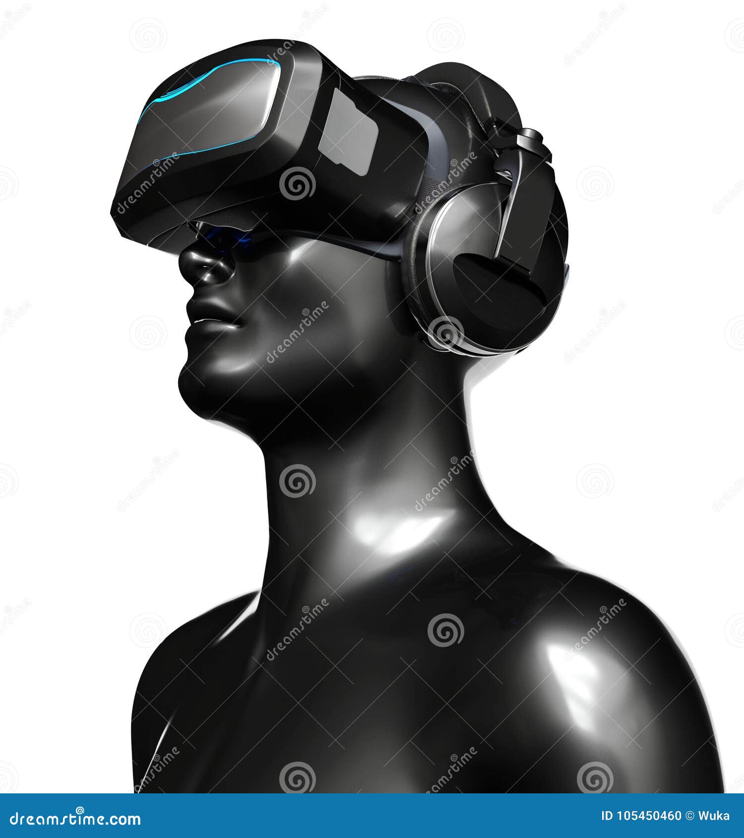 Man in VR Goggles with Headphones Stock Illustration Illustration of