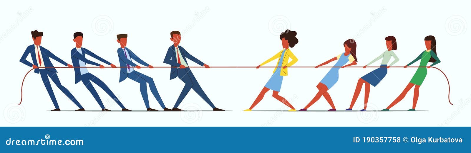 Man Vs Woman in Tug of War. Young People Pulling Rope, Employees  Competition Stock Vector - Illustration of rights, power: 190357758