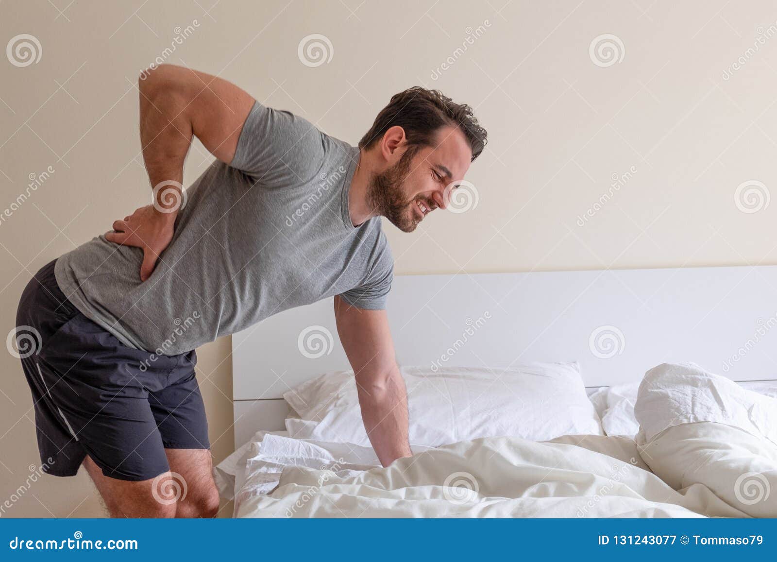 Man Feeling Backache After Sleeping In Bed Stock Image Image Of