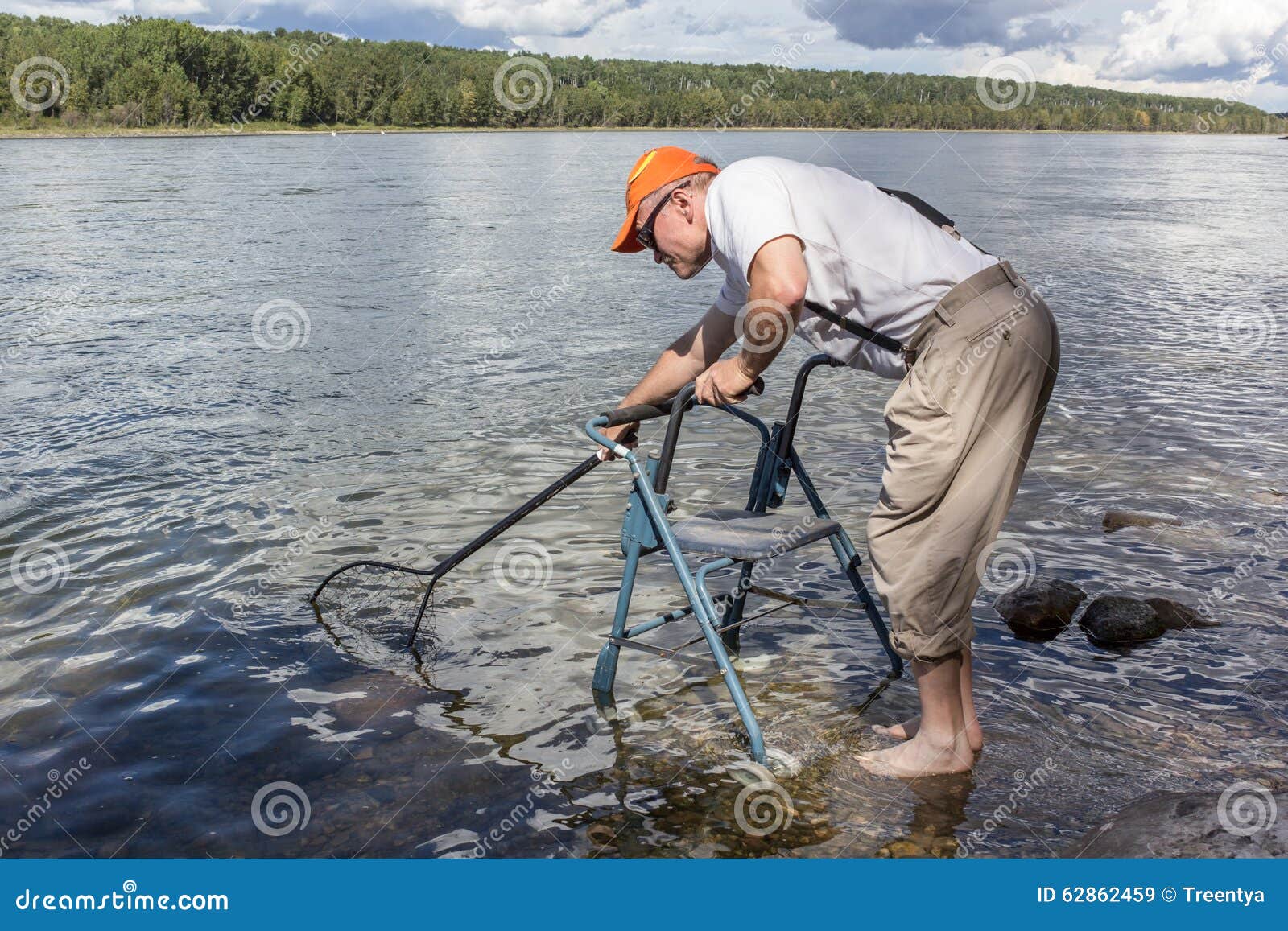 Man with a Walker Standing in Water Fishing Stock Image - Image of adult,  leisure: 62862459