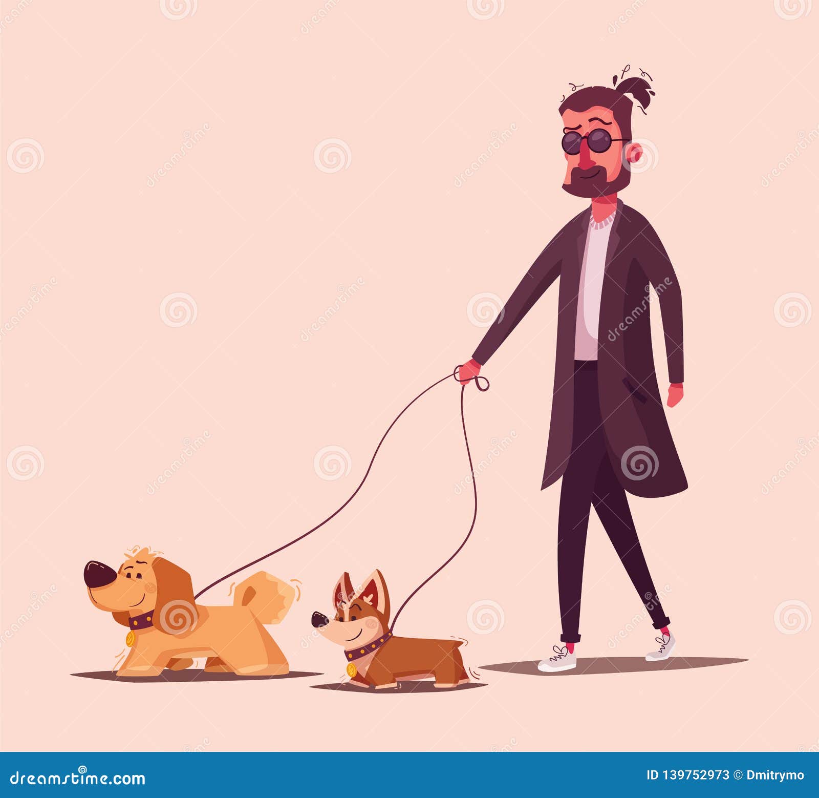 Man is Walking with a Dog. Cartoon Vector Illustration Stock Vector -  Illustration of beard, doggy: 139752973